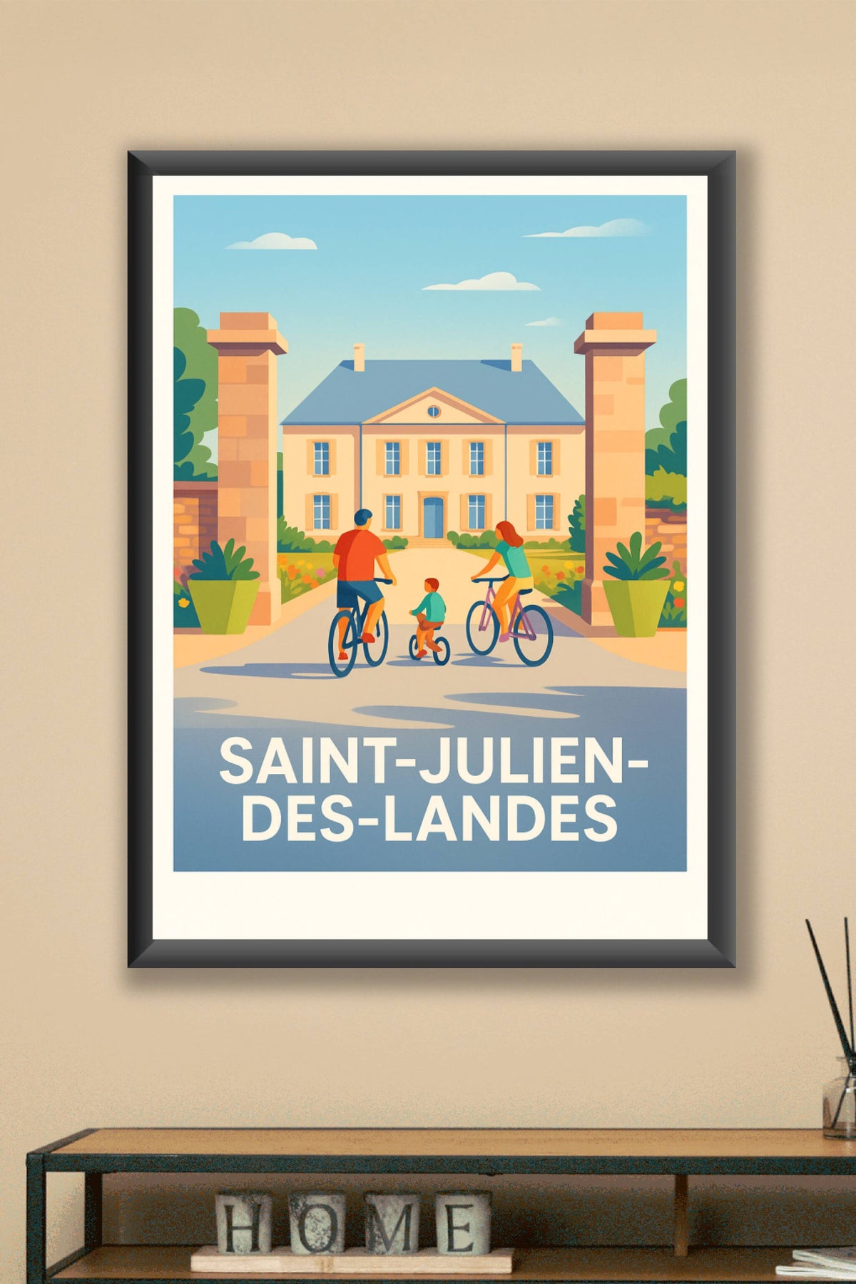 Affiche Saint-Julien-des-Landes — Escapade en famille à vélo · poster d'art de Saint-Julien-des-Landes