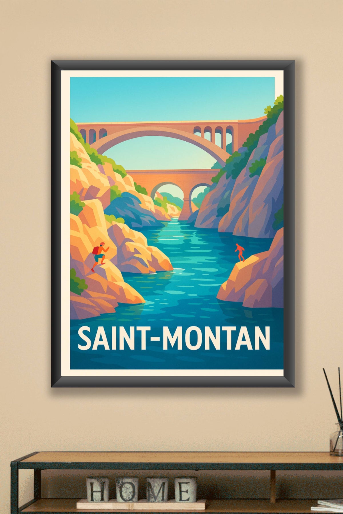 Affiche Saint-Montan — Aventure et sérénité en bord de rivière · poster d'art de Saint-Montan