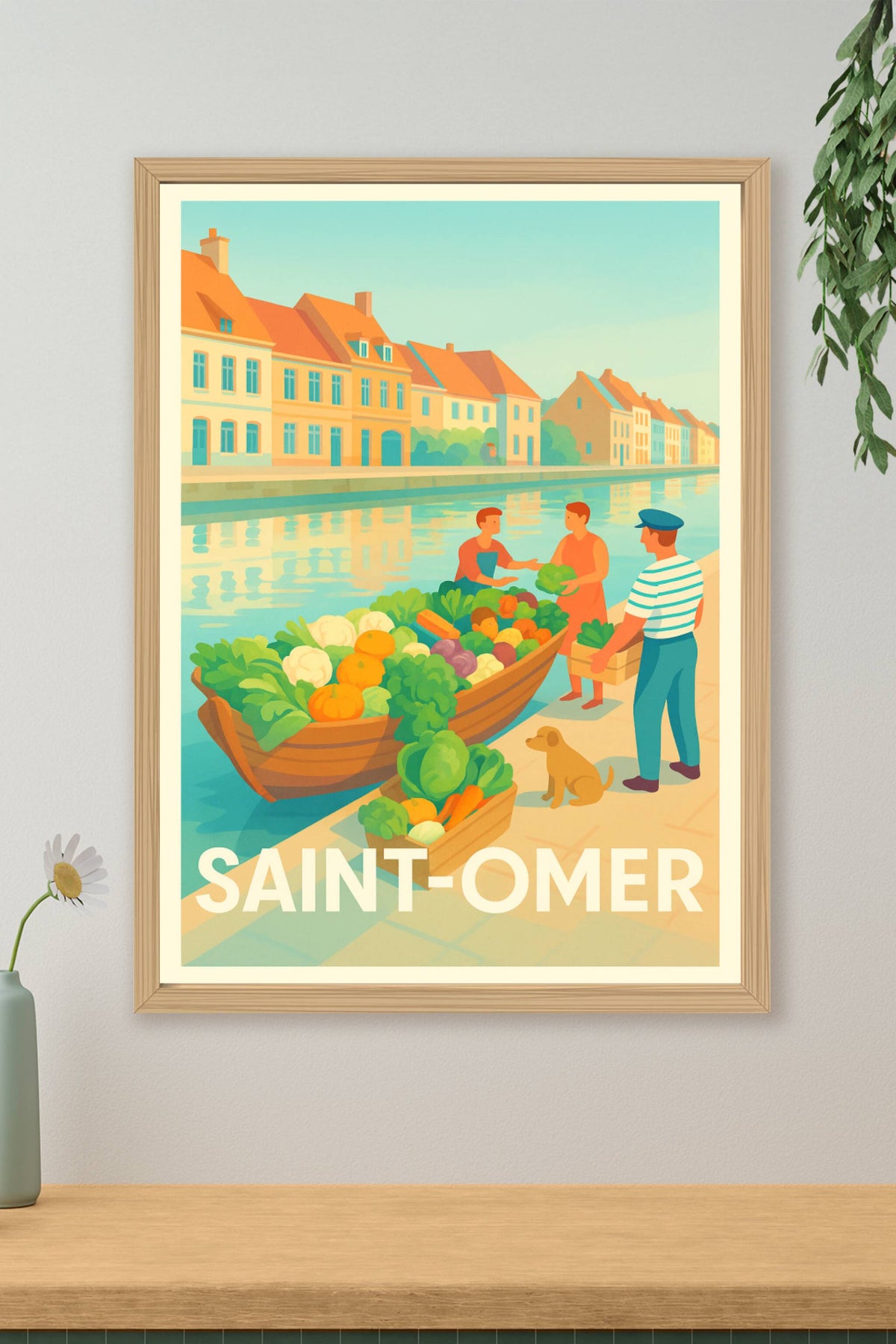 Affiche Saint-Omer — Le charme du marché au fil de l'eau · poster d'art de Saint-Omer