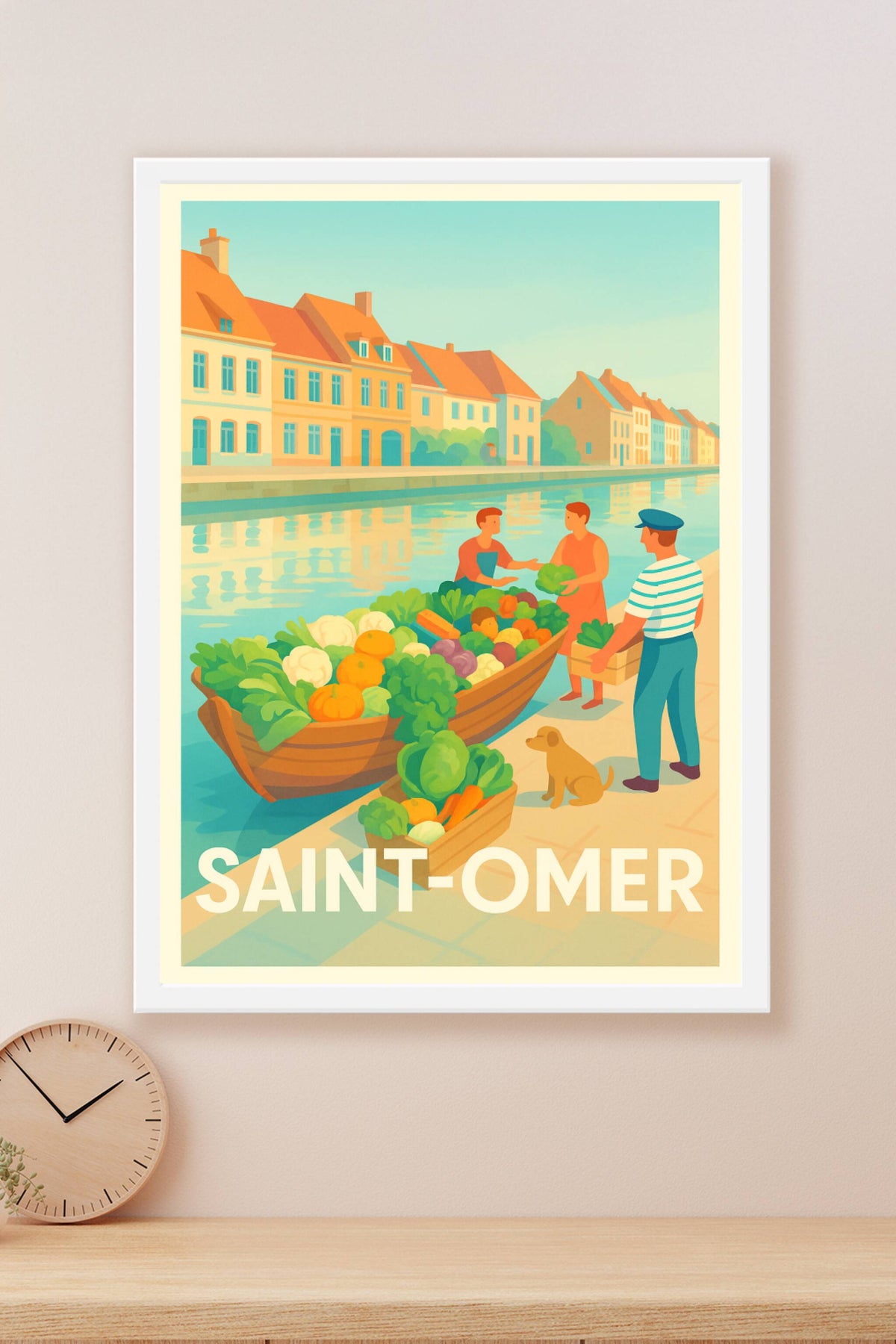 Affiche Saint-Omer — Le charme du marché au fil de l'eau · poster d'art de Saint-Omer