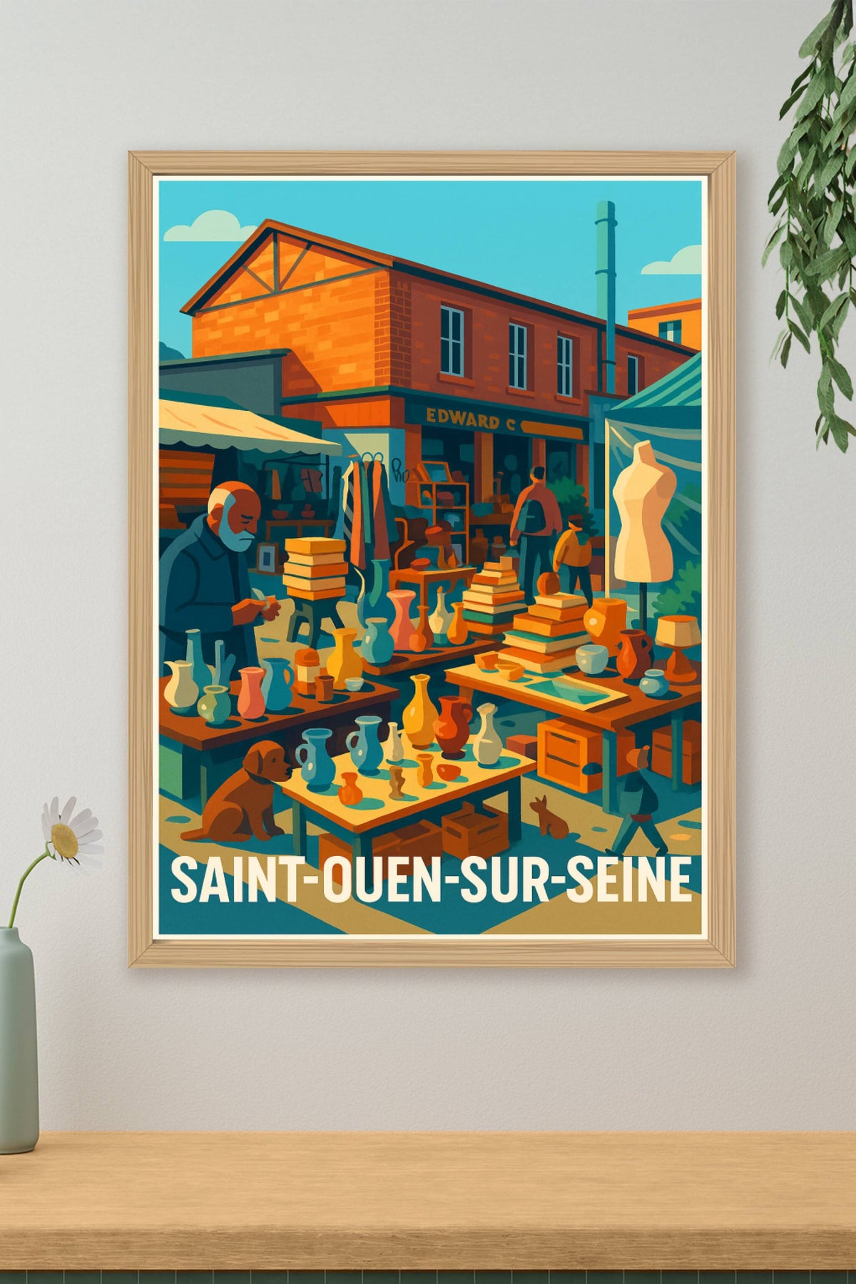 Affiche Saint-Ouen-sur-Seine — L’authenticité du marché aux puces · poster d'art de Saint-Ouen-sur-Seine