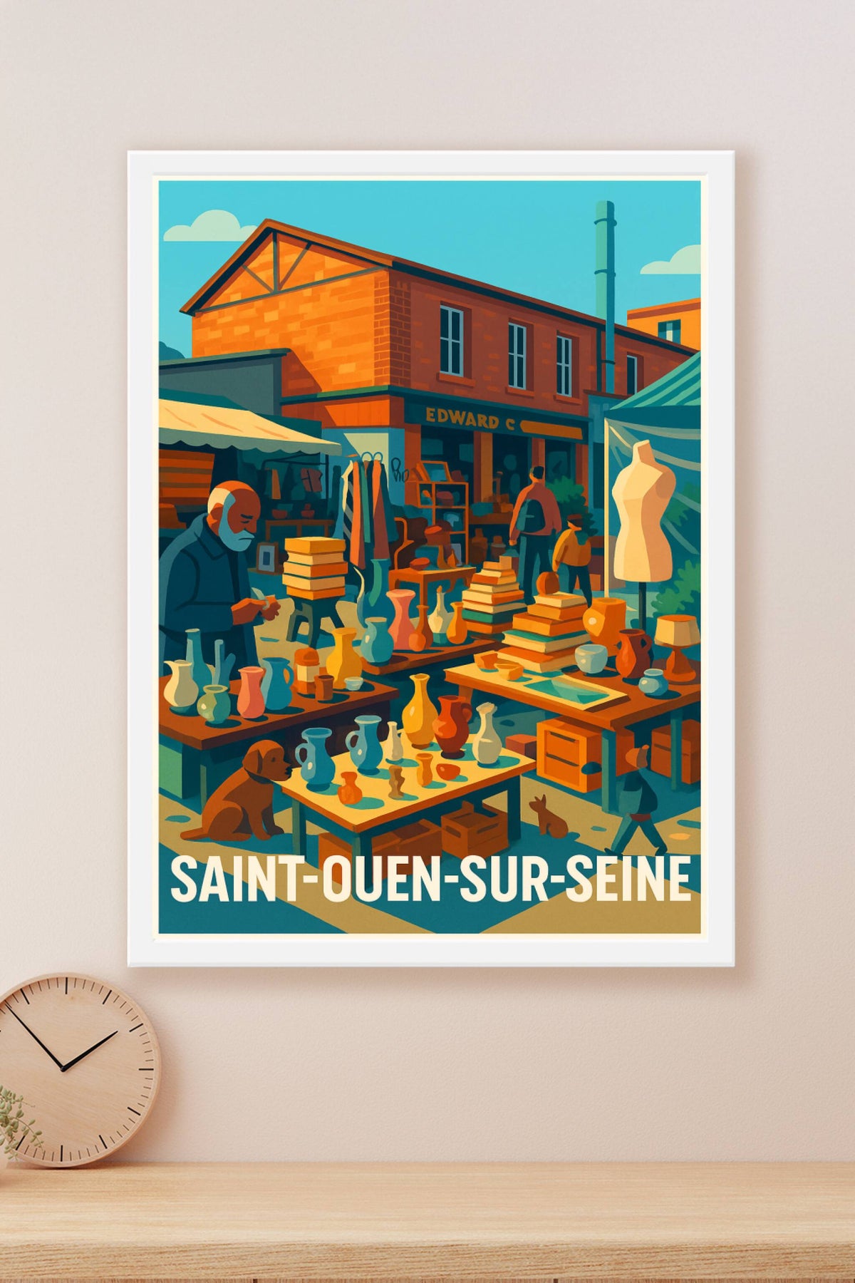 Affiche Saint-Ouen-sur-Seine — L’authenticité du marché aux puces · poster d'art de Saint-Ouen-sur-Seine