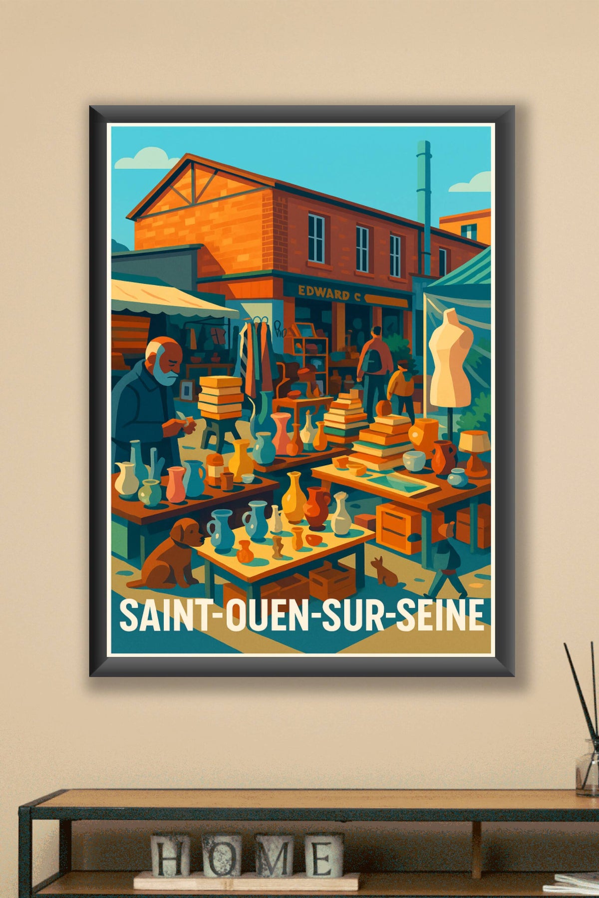 Affiche Saint-Ouen-sur-Seine — L’authenticité du marché aux puces · poster d'art de Saint-Ouen-sur-Seine