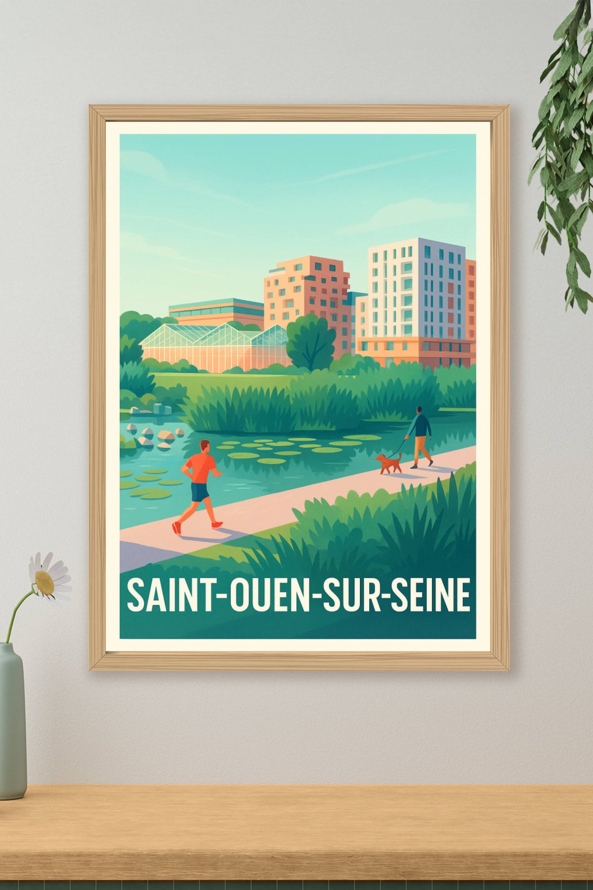 Affiche Saint-Ouen-sur-Seine — Harmonie urbaine et nature en bord de Seine · poster d'art de Saint-Ouen-sur-Seine