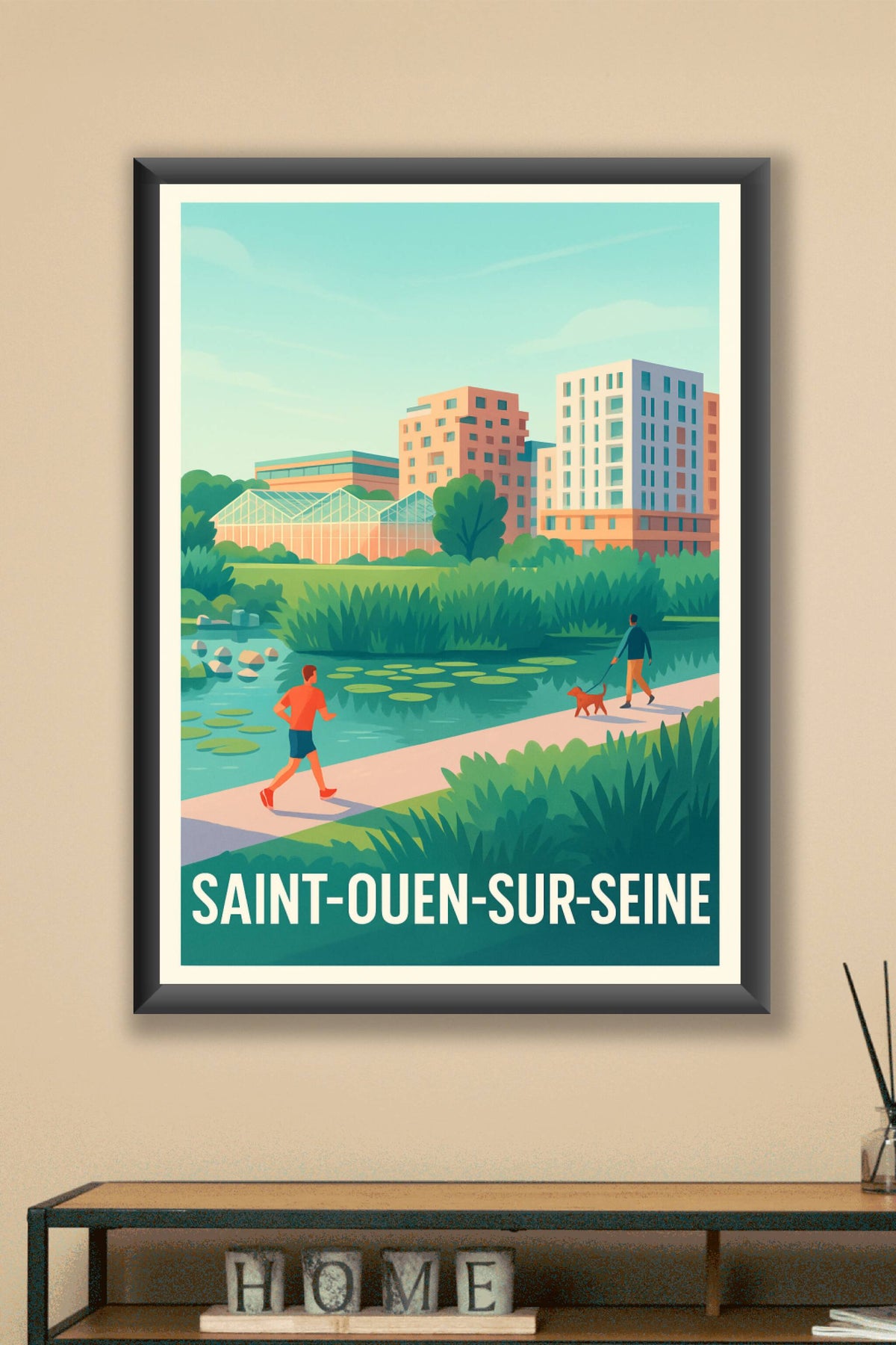 Affiche Saint-Ouen-sur-Seine — Harmonie urbaine et nature en bord de Seine · poster d'art de Saint-Ouen-sur-Seine