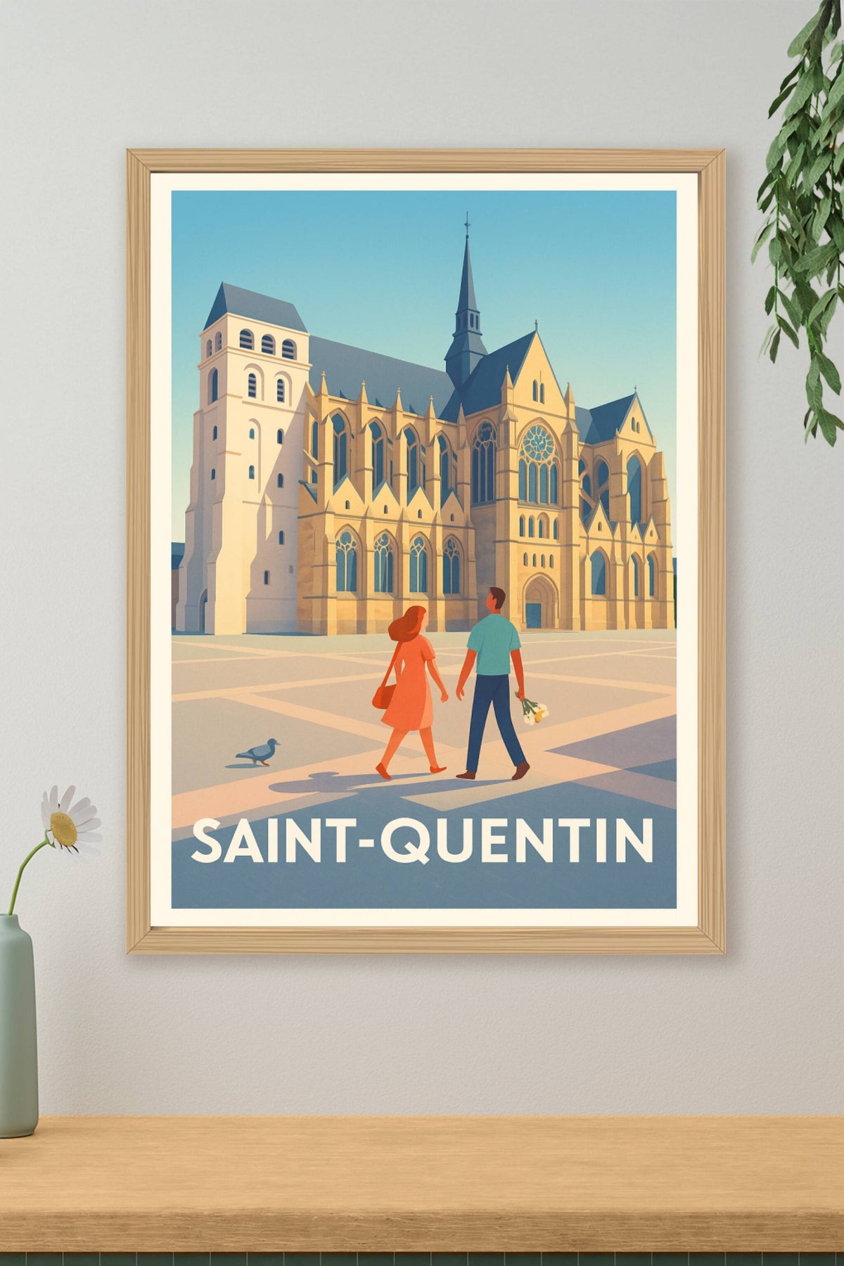 Affiche Saint-Quentin — Promenade romantique devant la Basilique · poster d'art de Saint-Quentin