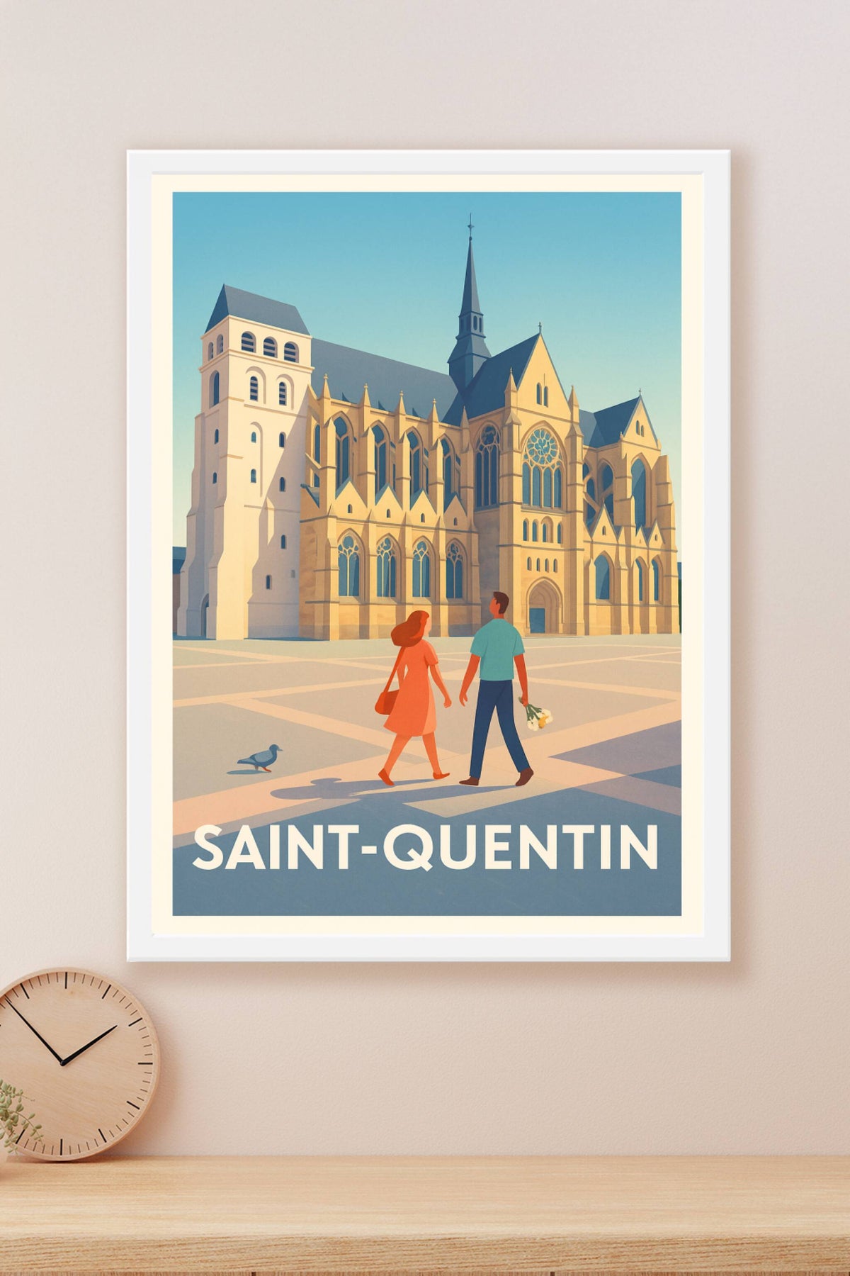 Affiche Saint-Quentin — Promenade romantique devant la Basilique · poster d'art de Saint-Quentin