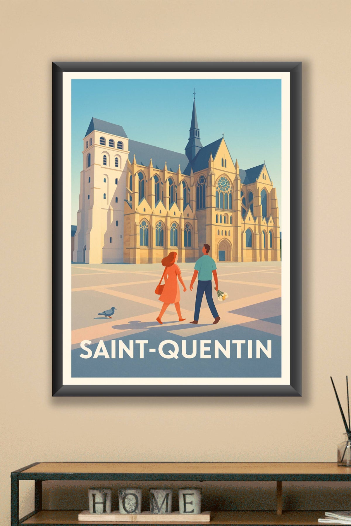 Affiche Saint-Quentin — Promenade romantique devant la Basilique · poster d'art de Saint-Quentin