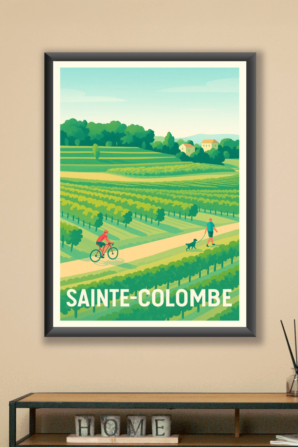 Affiche Sainte-Colombe — La douceur de la campagne à vélo · poster d'art de Sainte-Colombe