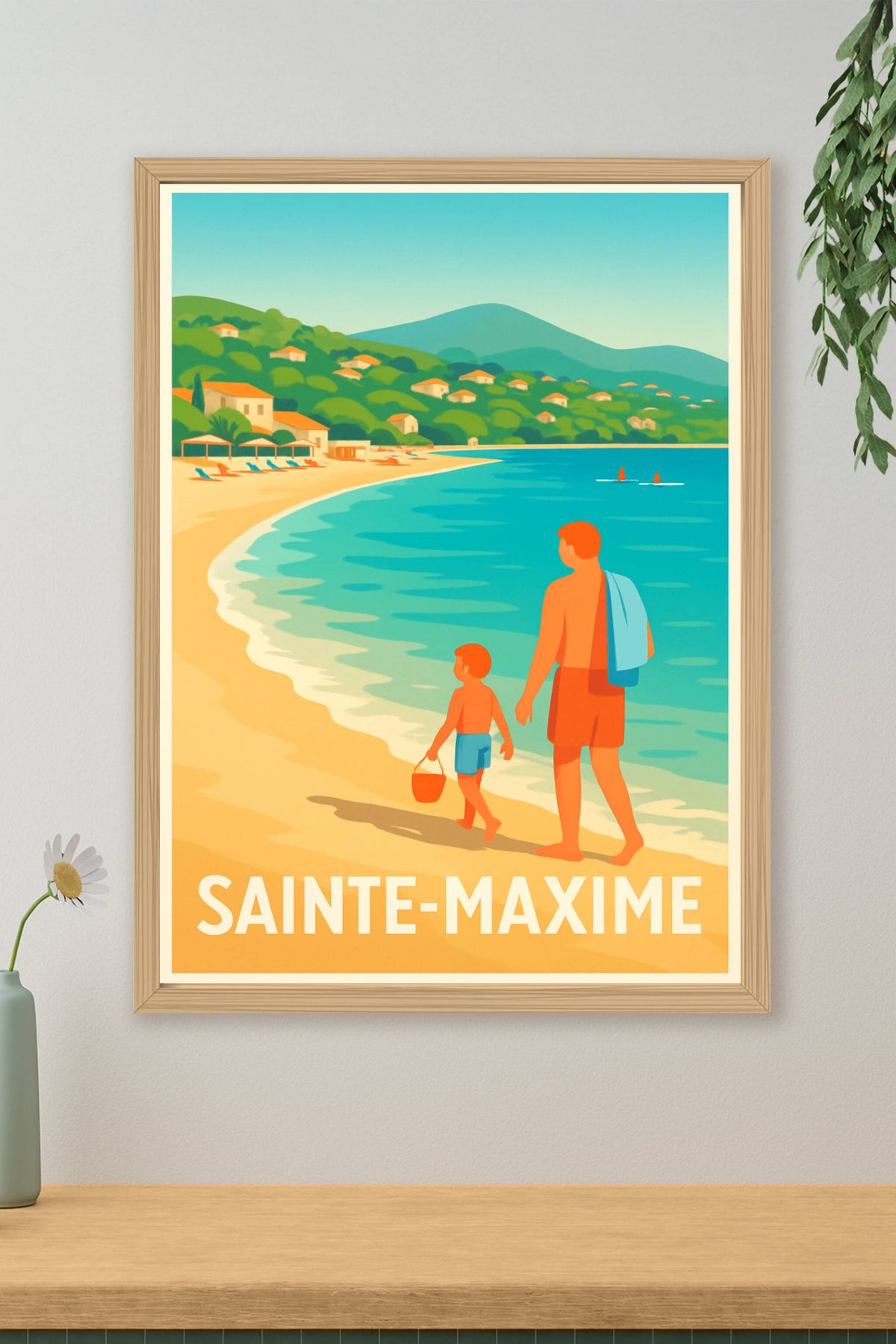 Affiche Sainte-Maxime — Douceur de la plage en famille · poster d'art de Sainte-Maxime