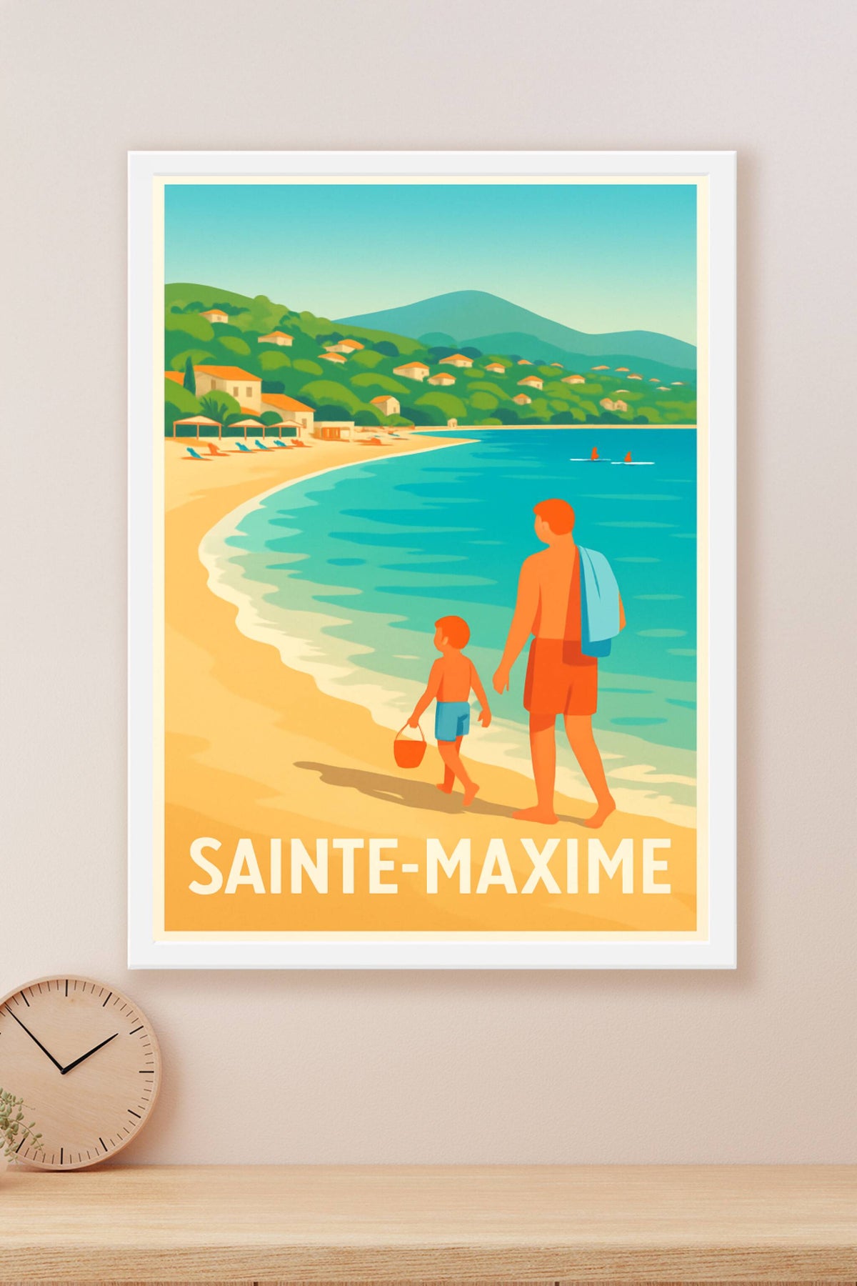 Affiche Sainte-Maxime — Douceur de la plage en famille · poster d'art de Sainte-Maxime