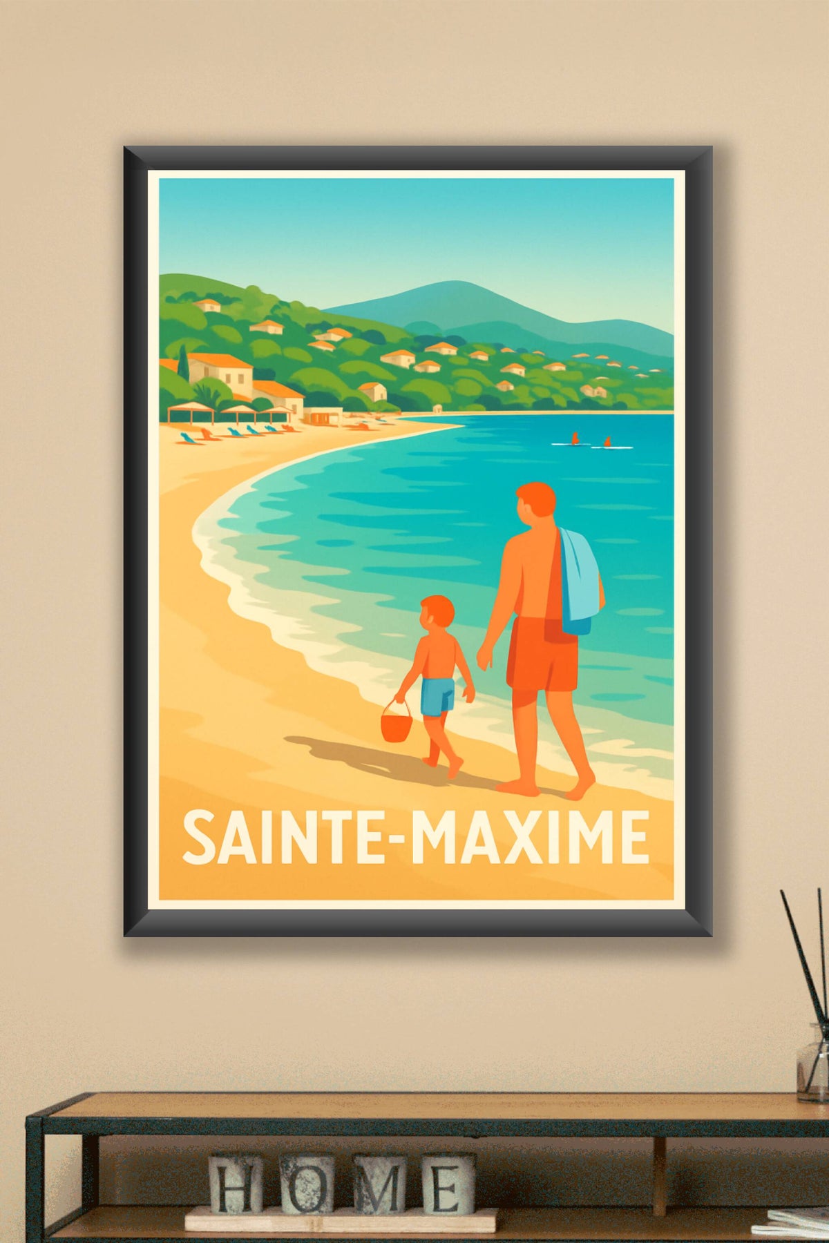 Affiche Sainte-Maxime — Douceur de la plage en famille · poster d'art de Sainte-Maxime