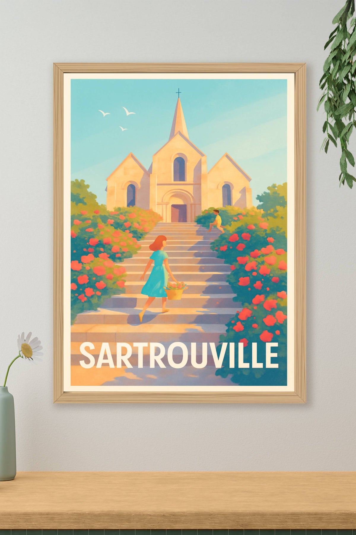 Affiche Sartrouville — Charme et douceur d’une église en fleurs · poster d'art de Sartrouville