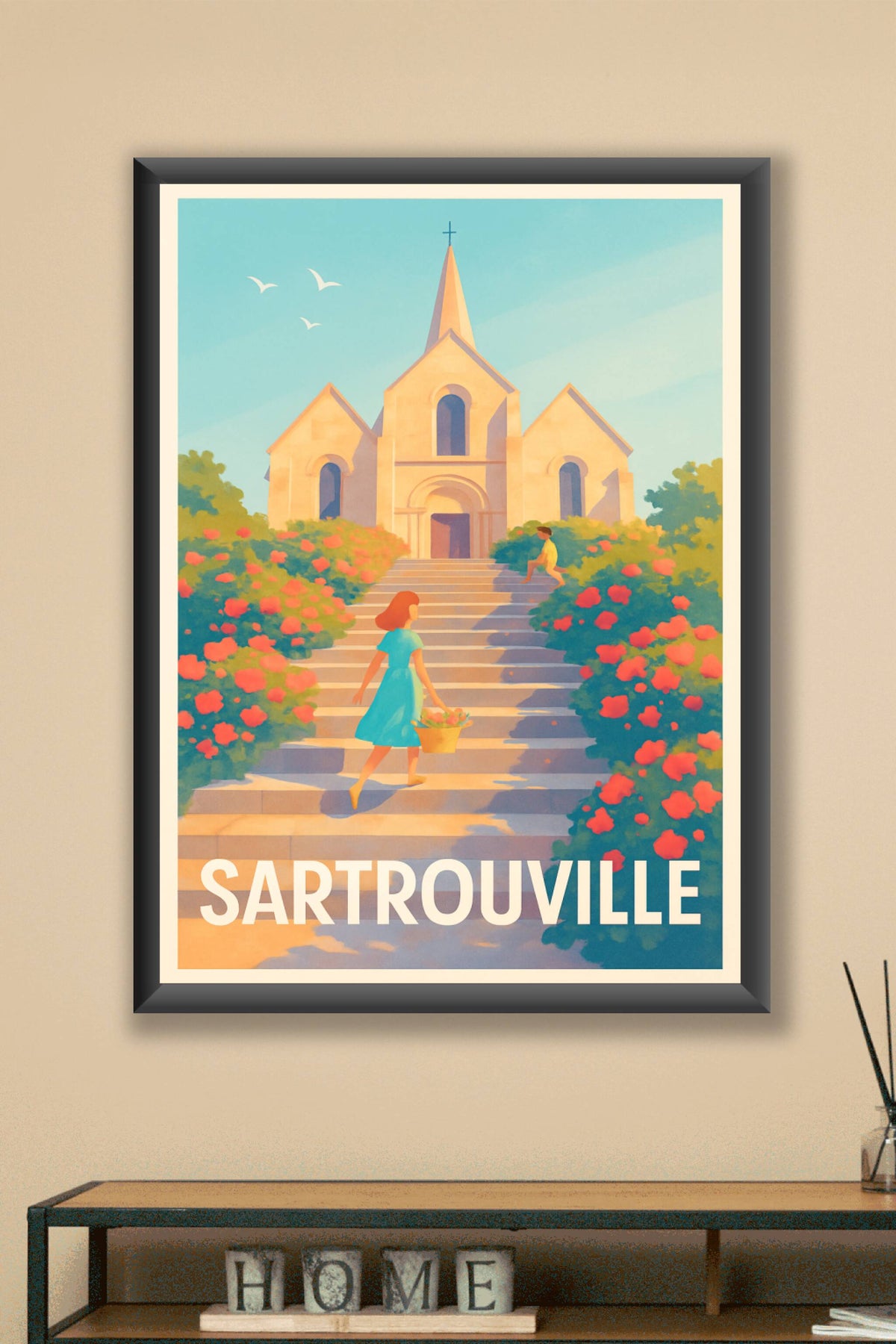 Affiche Sartrouville — Charme et douceur d’une église en fleurs · poster d'art de Sartrouville