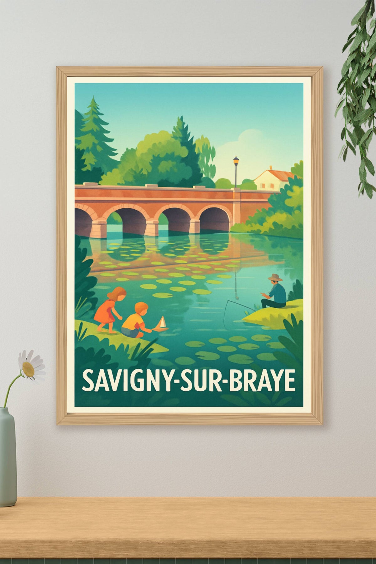 Affiche Savigny-sur-Braye — Charme et quiétude au fil de l'eau · poster d'art de Savigny-sur-Braye