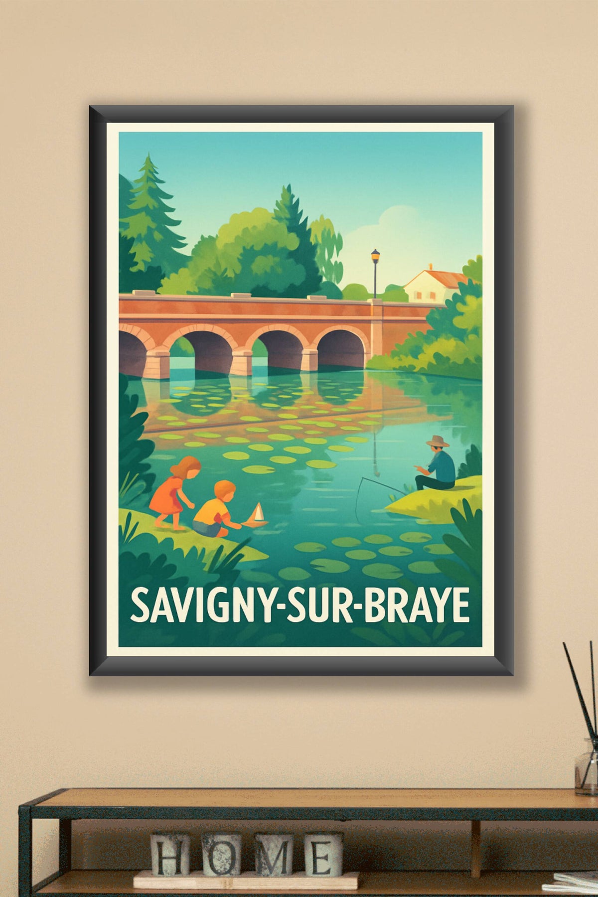 Affiche Savigny-sur-Braye — Charme et quiétude au fil de l'eau · poster d'art de Savigny-sur-Braye