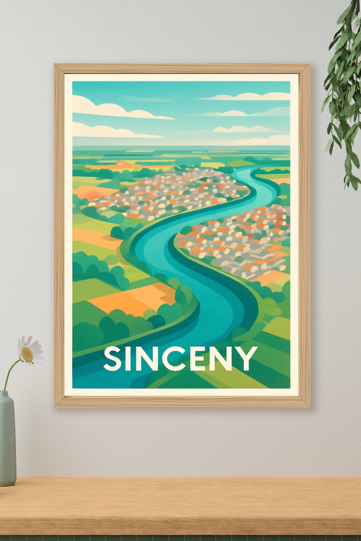 Affiche Sinceny — Harmonie naturelle au fil de l'eau · poster d'art de Sinceny