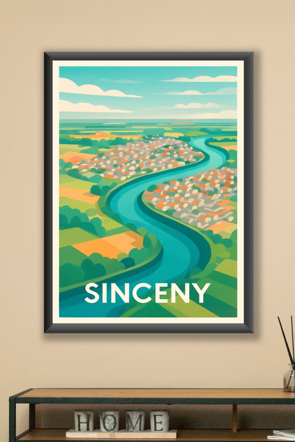 Affiche Sinceny — Harmonie naturelle au fil de l'eau · poster d'art de Sinceny
