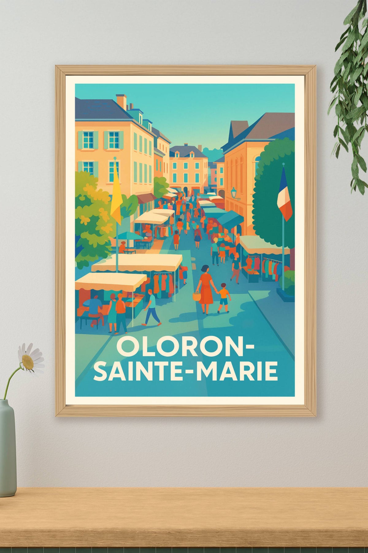 Affiche Oloron-Sainte-Marie — Ambiance conviviale du marché · poster d'art de Oloron-Sainte-Marie