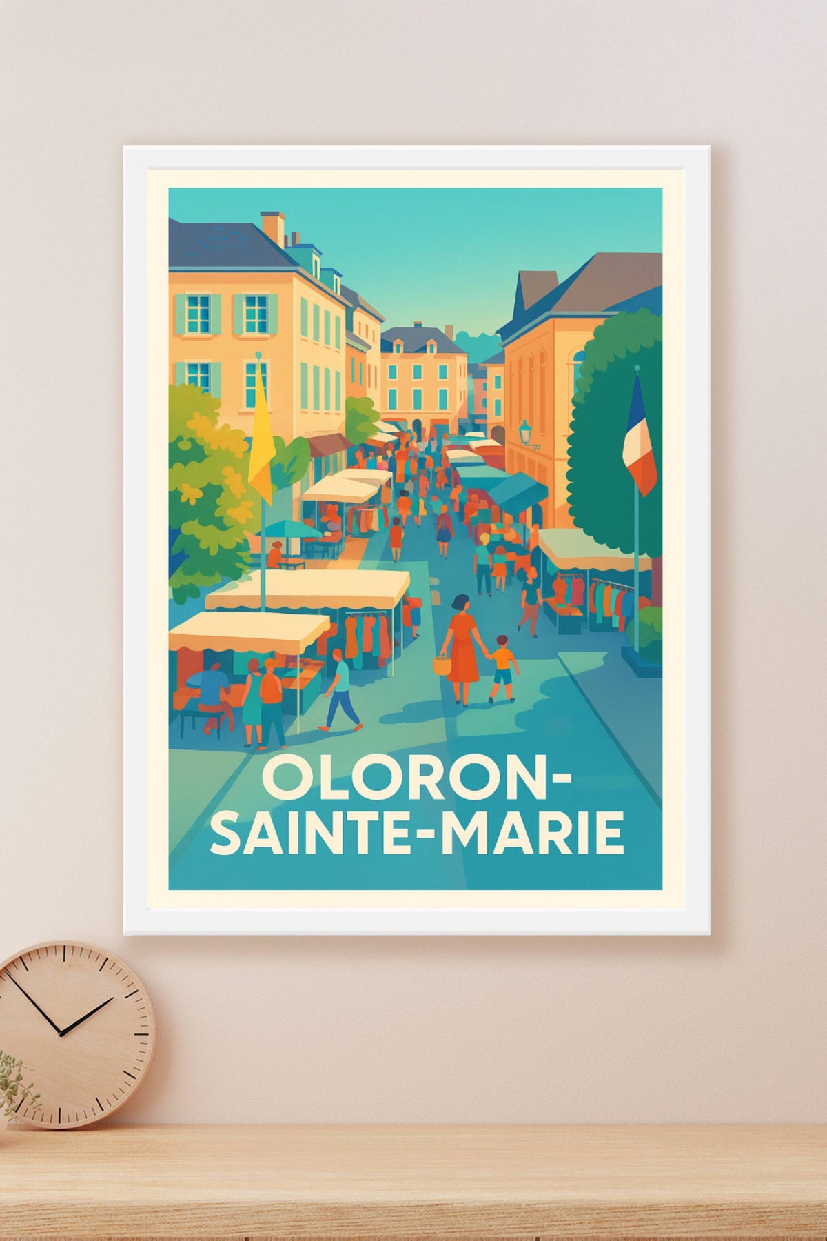 Affiche Oloron-Sainte-Marie — Ambiance conviviale du marché · poster d'art de Oloron-Sainte-Marie