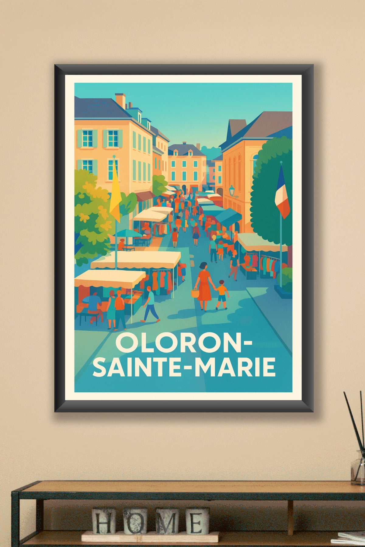 Affiche Oloron-Sainte-Marie — Ambiance conviviale du marché · poster d'art de Oloron-Sainte-Marie