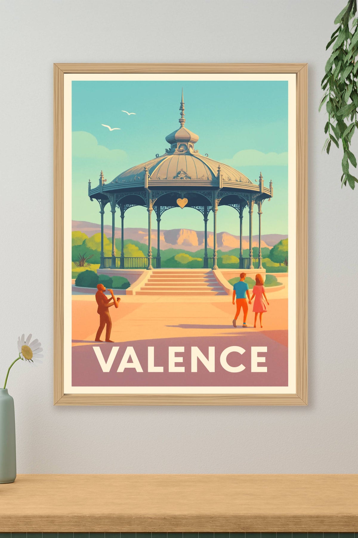 Affiche Valence — Charme romantique au kiosque Peynet · poster d'art de Valence