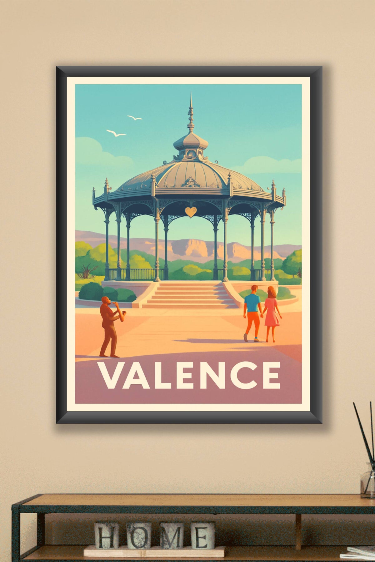 Affiche Valence — Charme romantique au kiosque Peynet · poster d'art de Valence