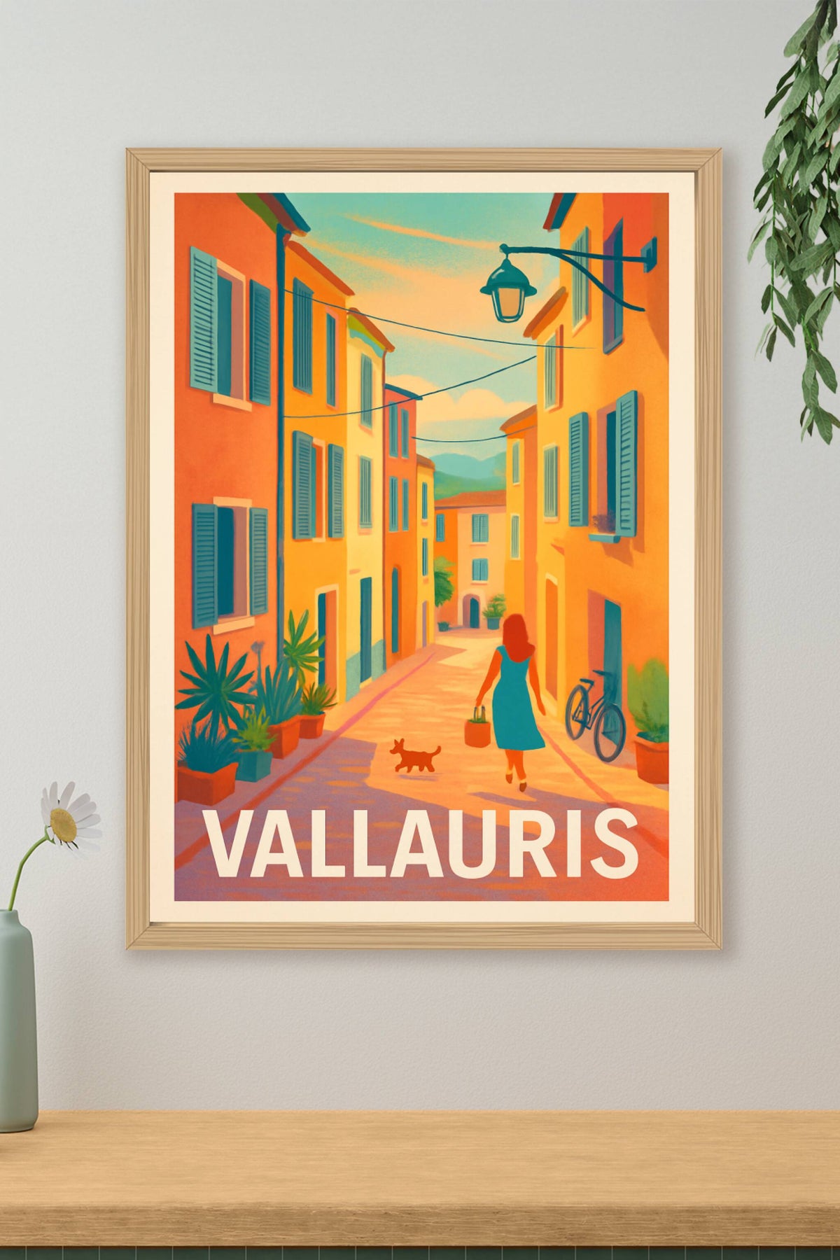 Affiche Vallauris — Promenade ensoleillée au cœur de la ville · poster d'art de Vallauris