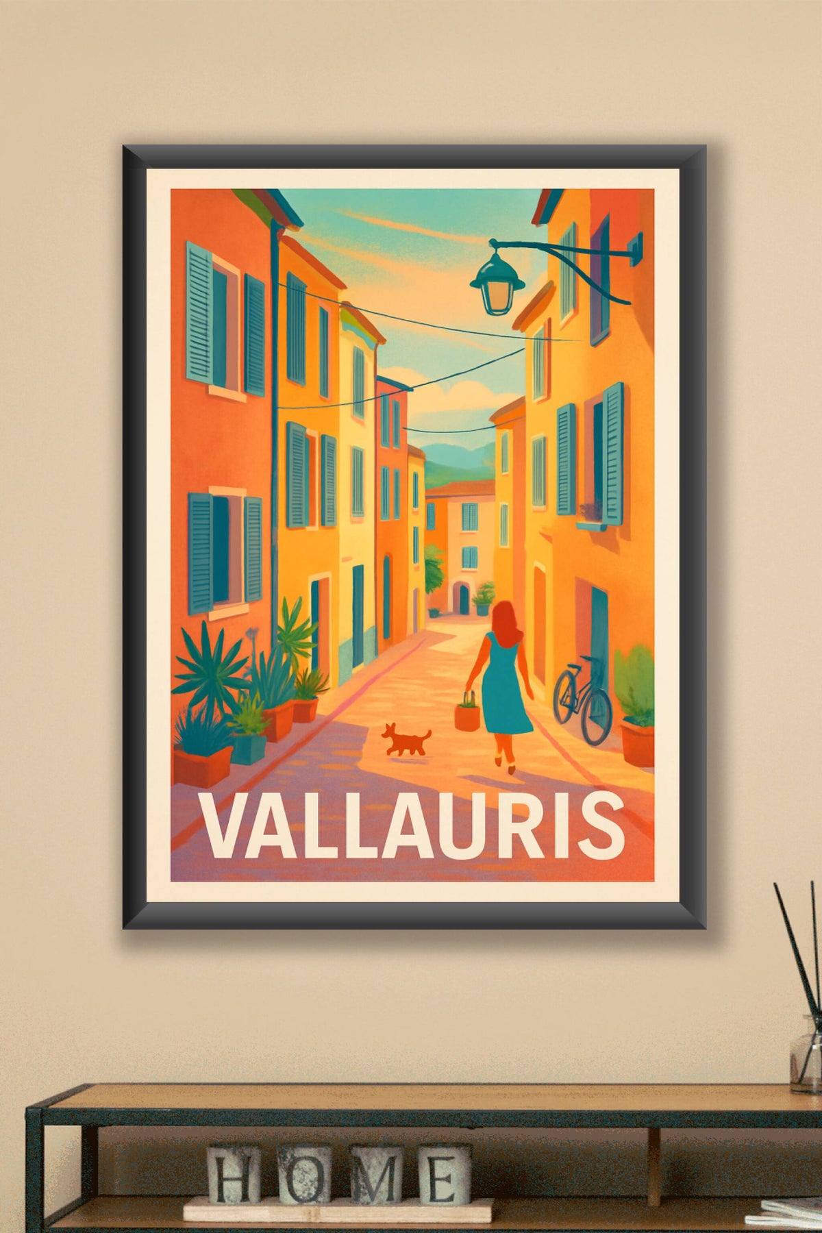 Affiche Vallauris — Promenade ensoleillée au cœur de la ville · poster d'art de Vallauris