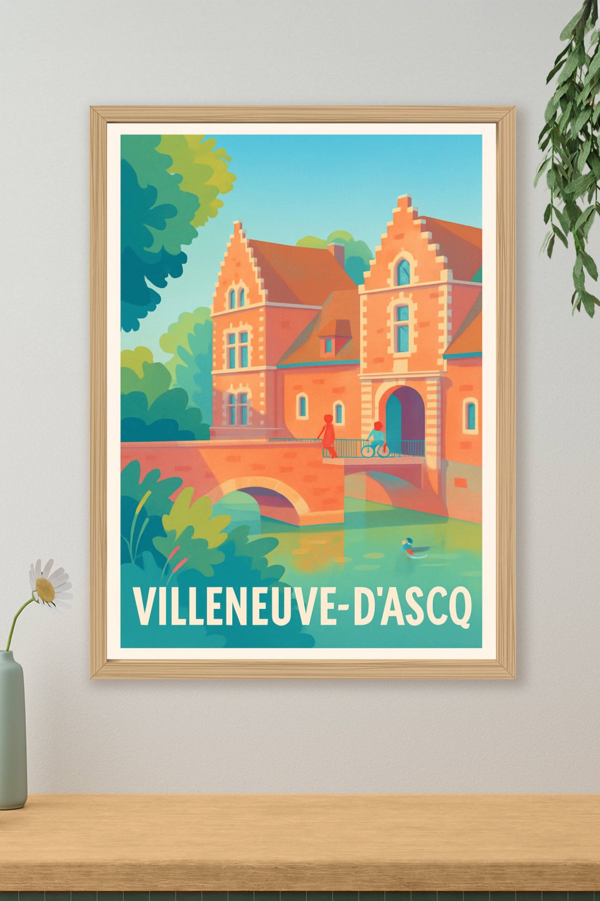 Affiche Villeneuve-d'Ascq — Charme et sérénité au fil de l'eau · poster d'art de Villeneuve-d'Ascq