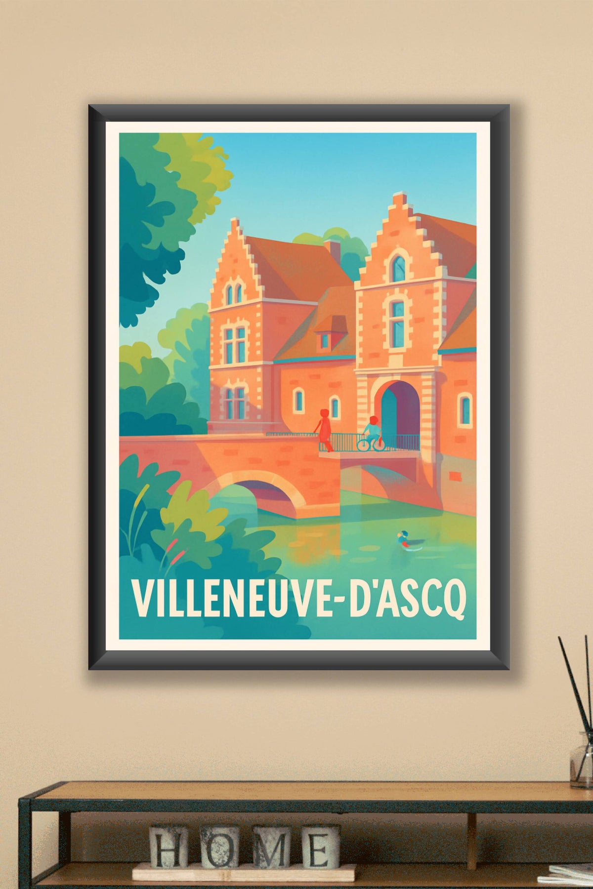 Affiche Villeneuve-d'Ascq — Charme et sérénité au fil de l'eau · poster d'art de Villeneuve-d'Ascq