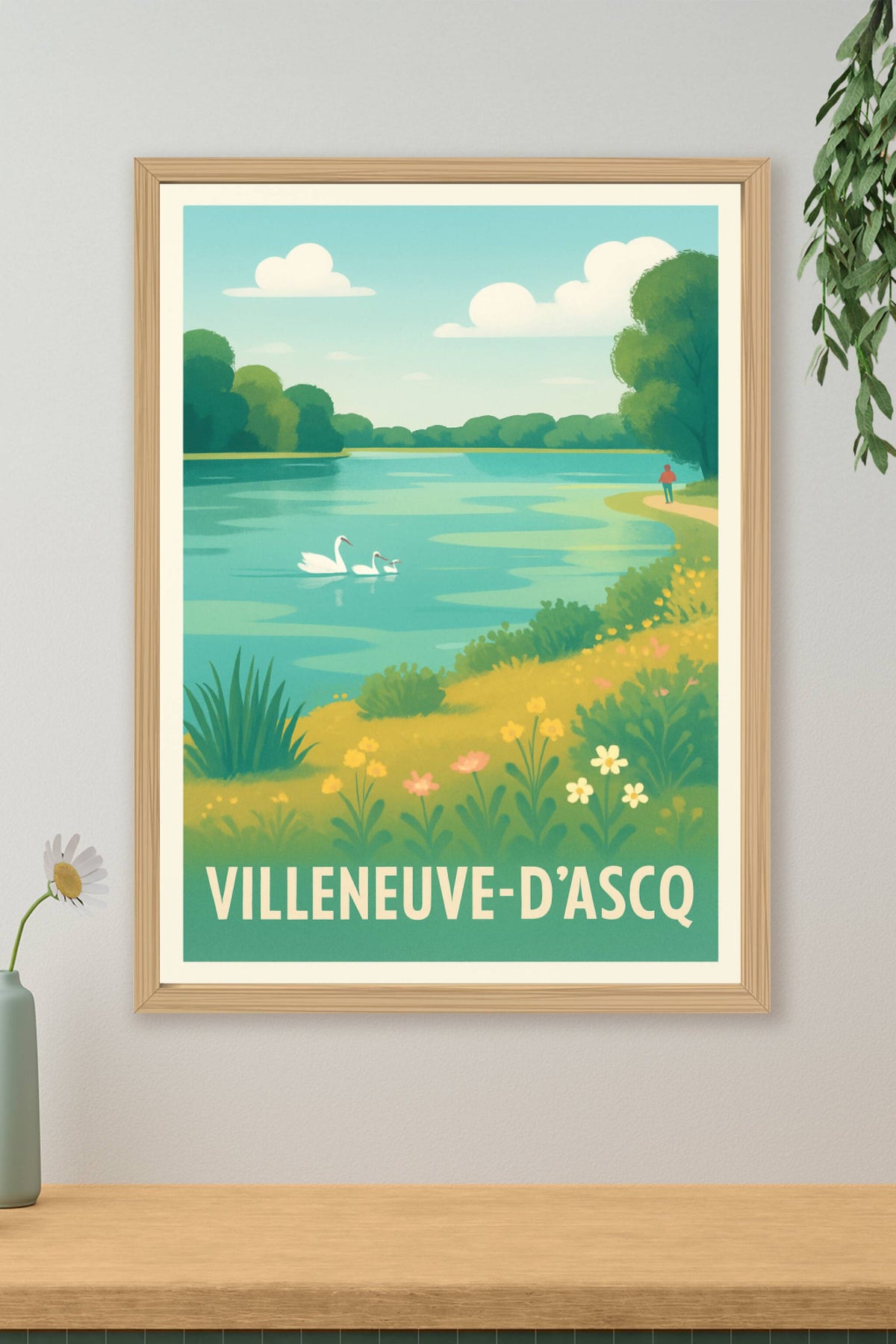 Affiche Villeneuve-d'Ascq — Sérénité au bord de l'eau · poster d'art de Villeneuve-d'Ascq