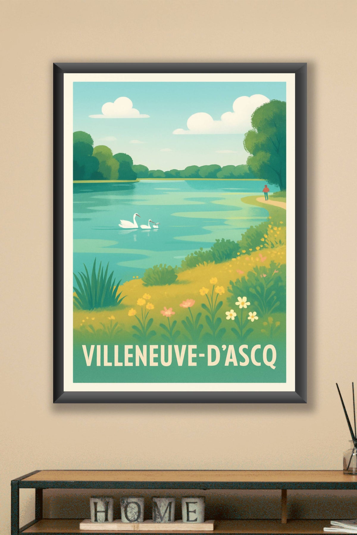 Affiche Villeneuve-d'Ascq — Sérénité au bord de l'eau · poster d'art de Villeneuve-d'Ascq