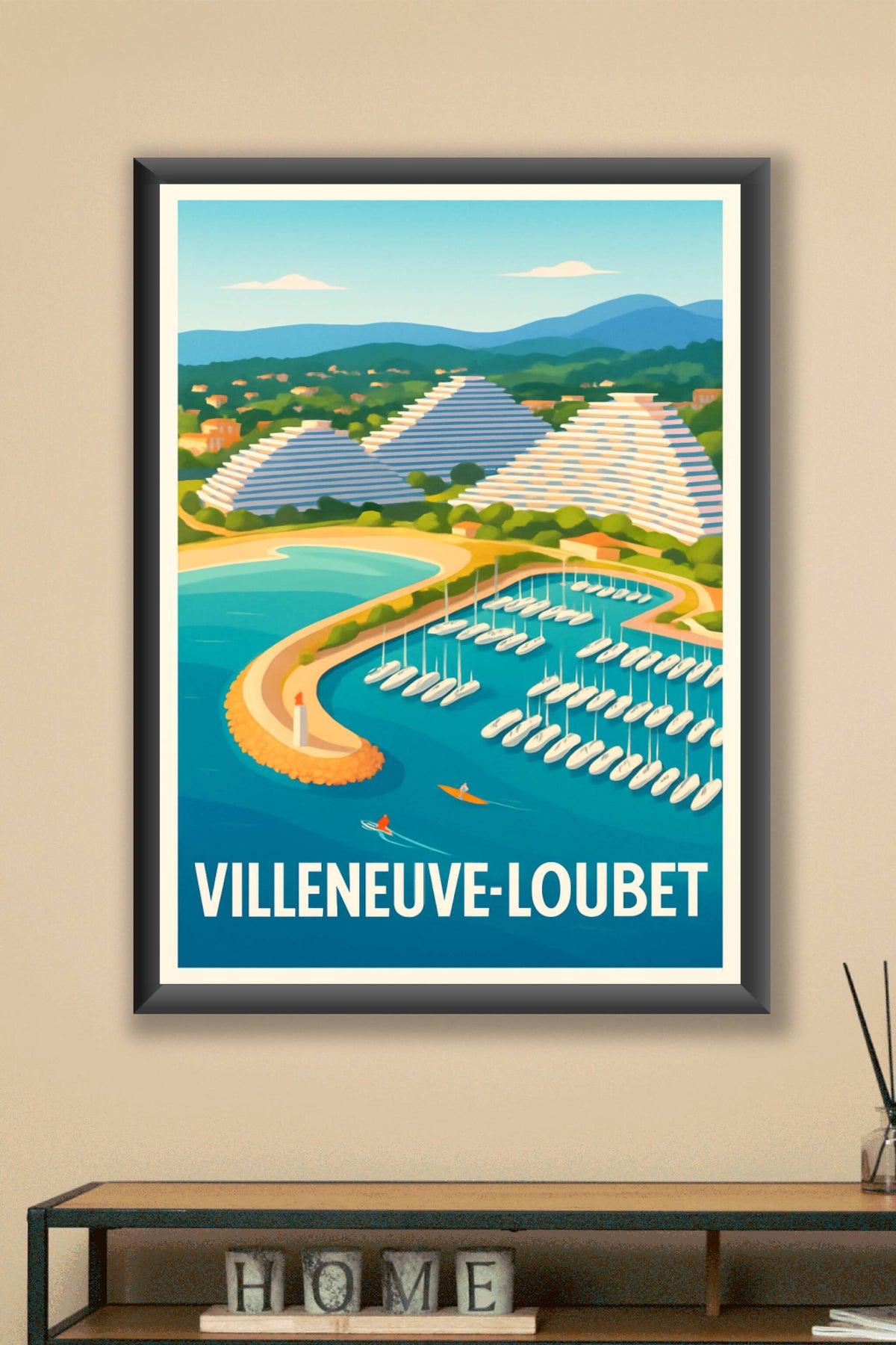 Affiche Villeneuve-Loubet — Escapade en bord de mer · poster d'art de Villeneuve-Loubet