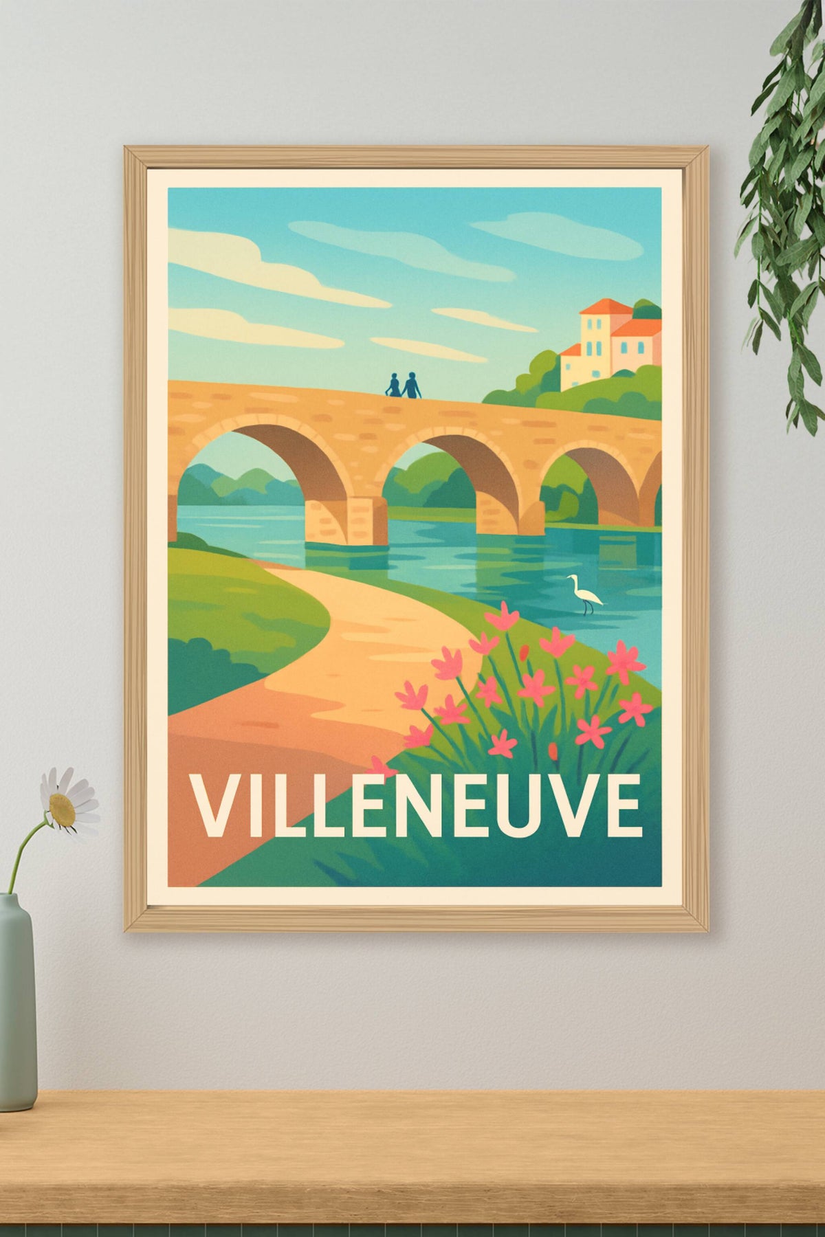 Affiche Villeneuve — Charme bucolique au fil de l'eau · poster d'art de Villeneuve