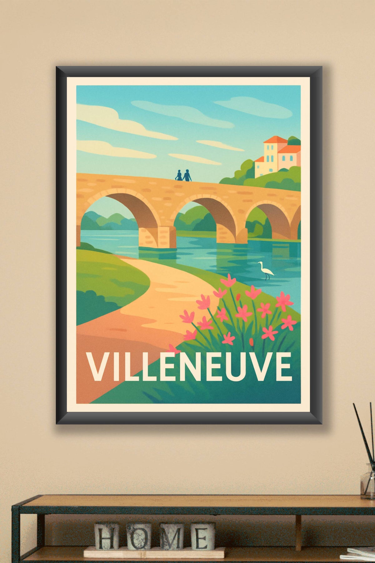 Affiche Villeneuve — Charme bucolique au fil de l'eau · poster d'art de Villeneuve
