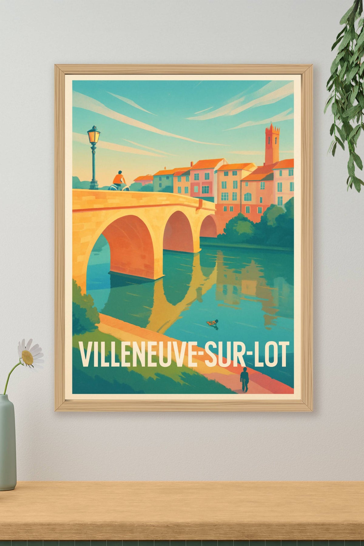 Affiche Villeneuve-sur-Lot — Charme et Sérénité au Bord de l'Eau · poster d'art de Villeneuve-sur-Lot