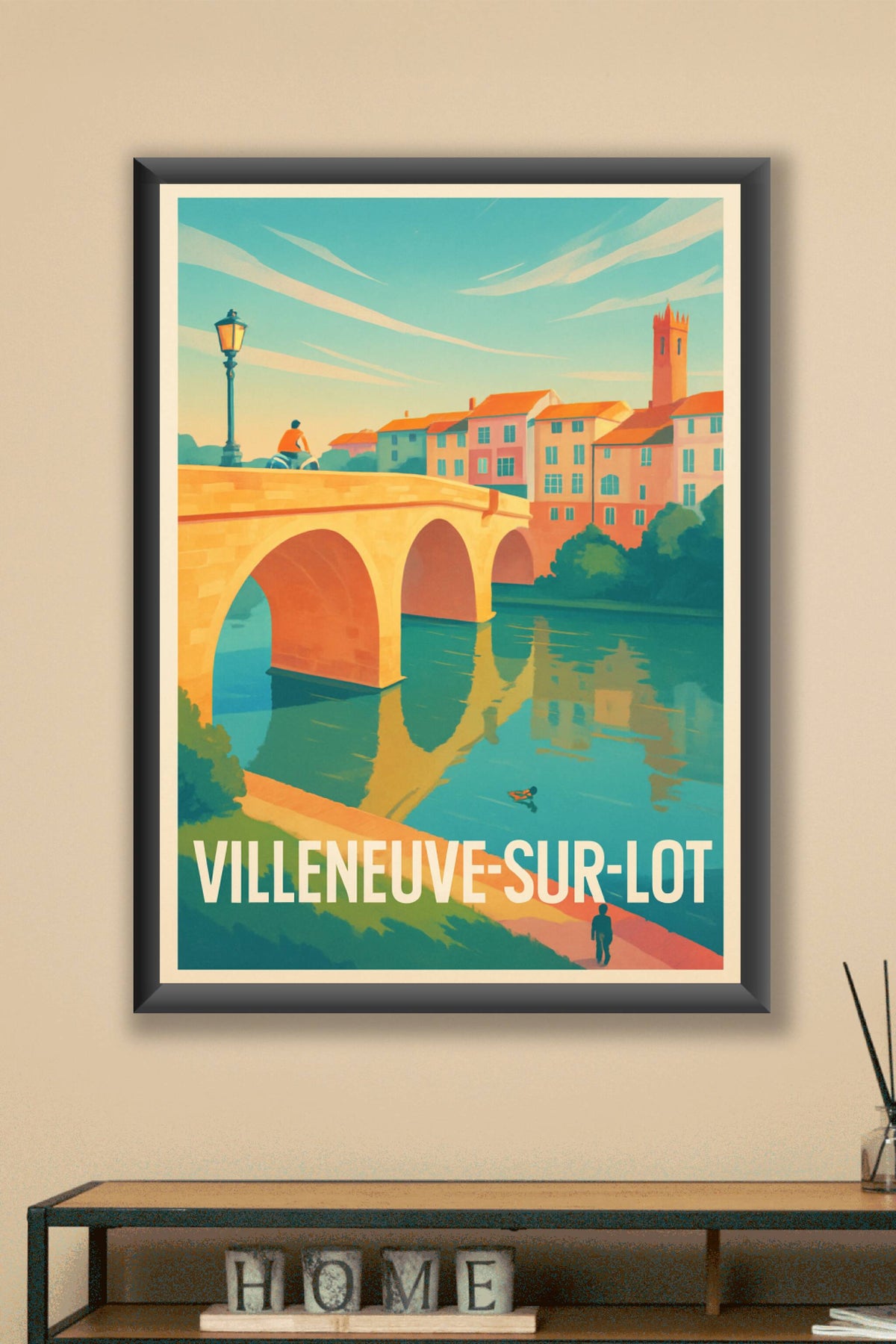 Affiche Villeneuve-sur-Lot — Charme et Sérénité au Bord de l'Eau · poster d'art de Villeneuve-sur-Lot