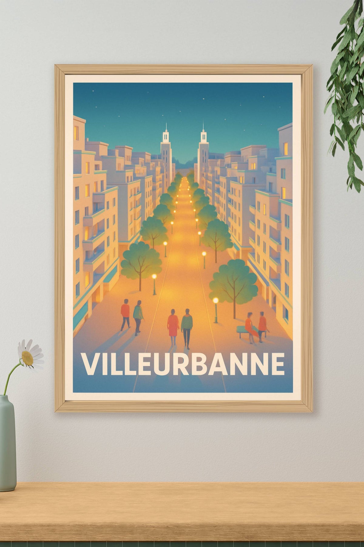 Affiche Villeurbanne — Promenade lumineuse en cœur de ville · poster d'art de Villeurbanne