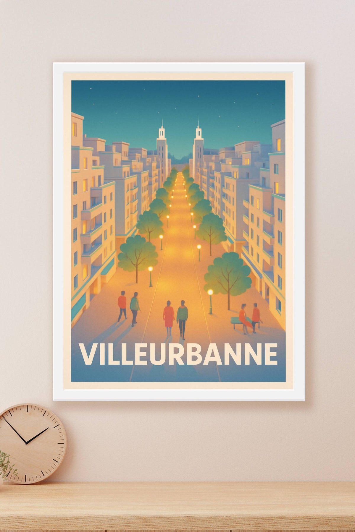 Affiche Villeurbanne — Promenade lumineuse en cœur de ville · poster d'art de Villeurbanne