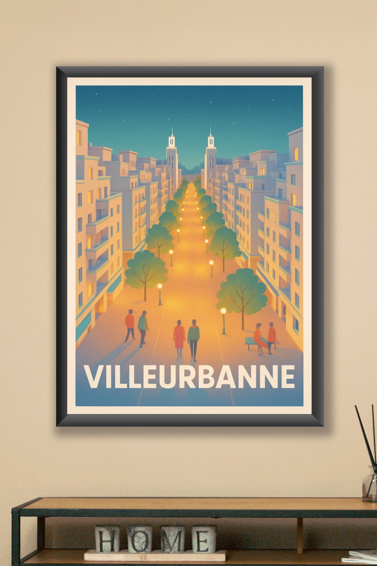 Affiche Villeurbanne — Promenade lumineuse en cœur de ville · poster d'art de Villeurbanne