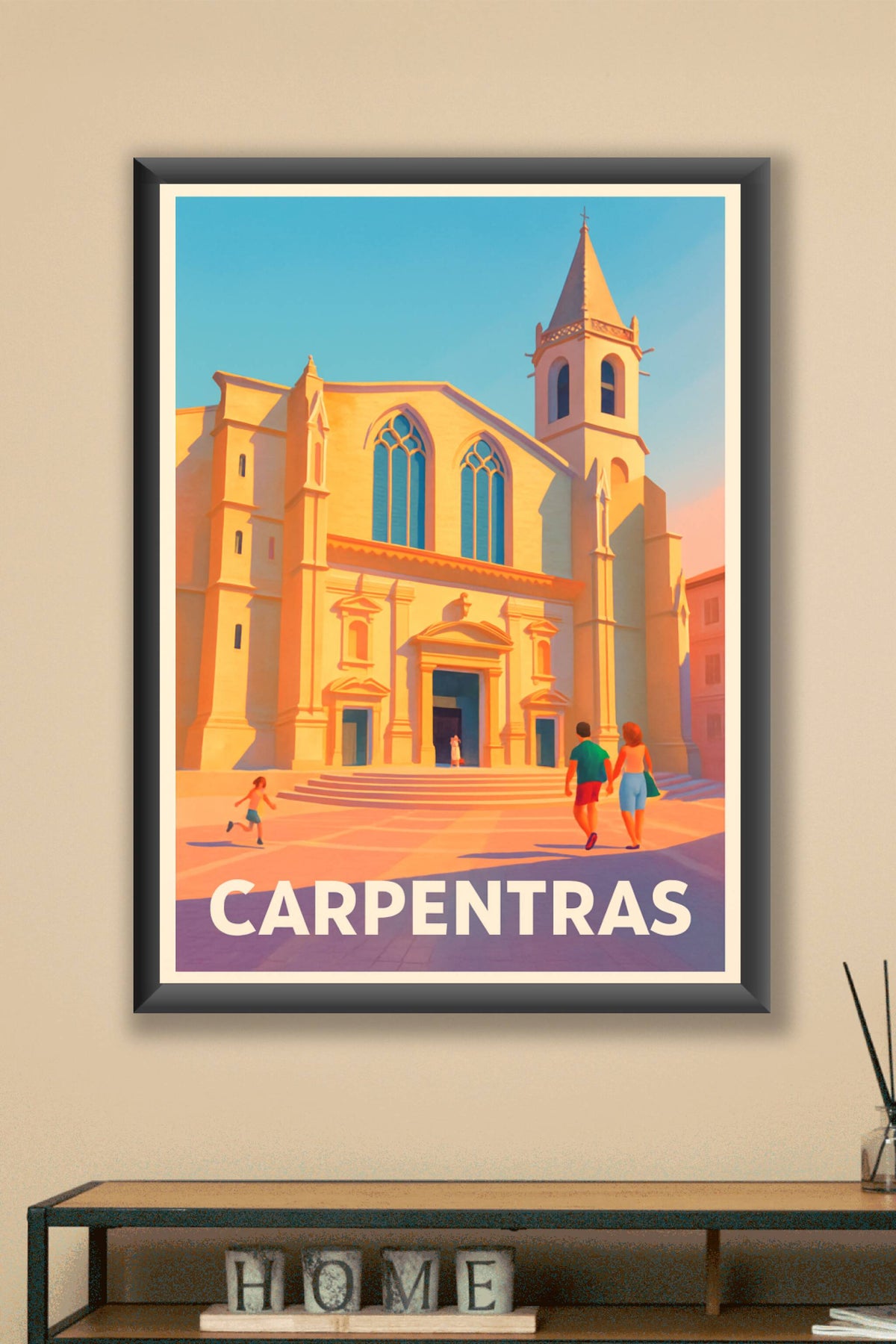 Affiche Carpentras — Lumières dorées sur l'église historique · poster d'art de Carpentras