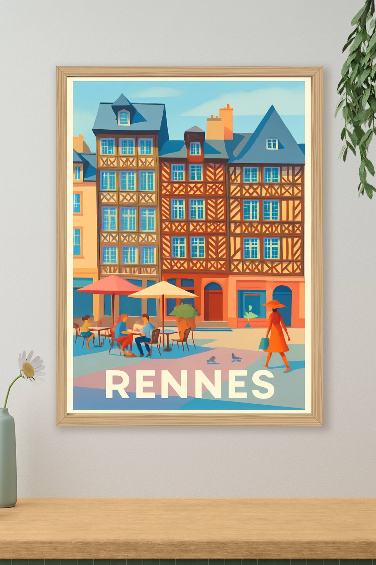 Affiche Rennes — Charme et convivialité en plein cœur de la ville · poster d'art de Rennes