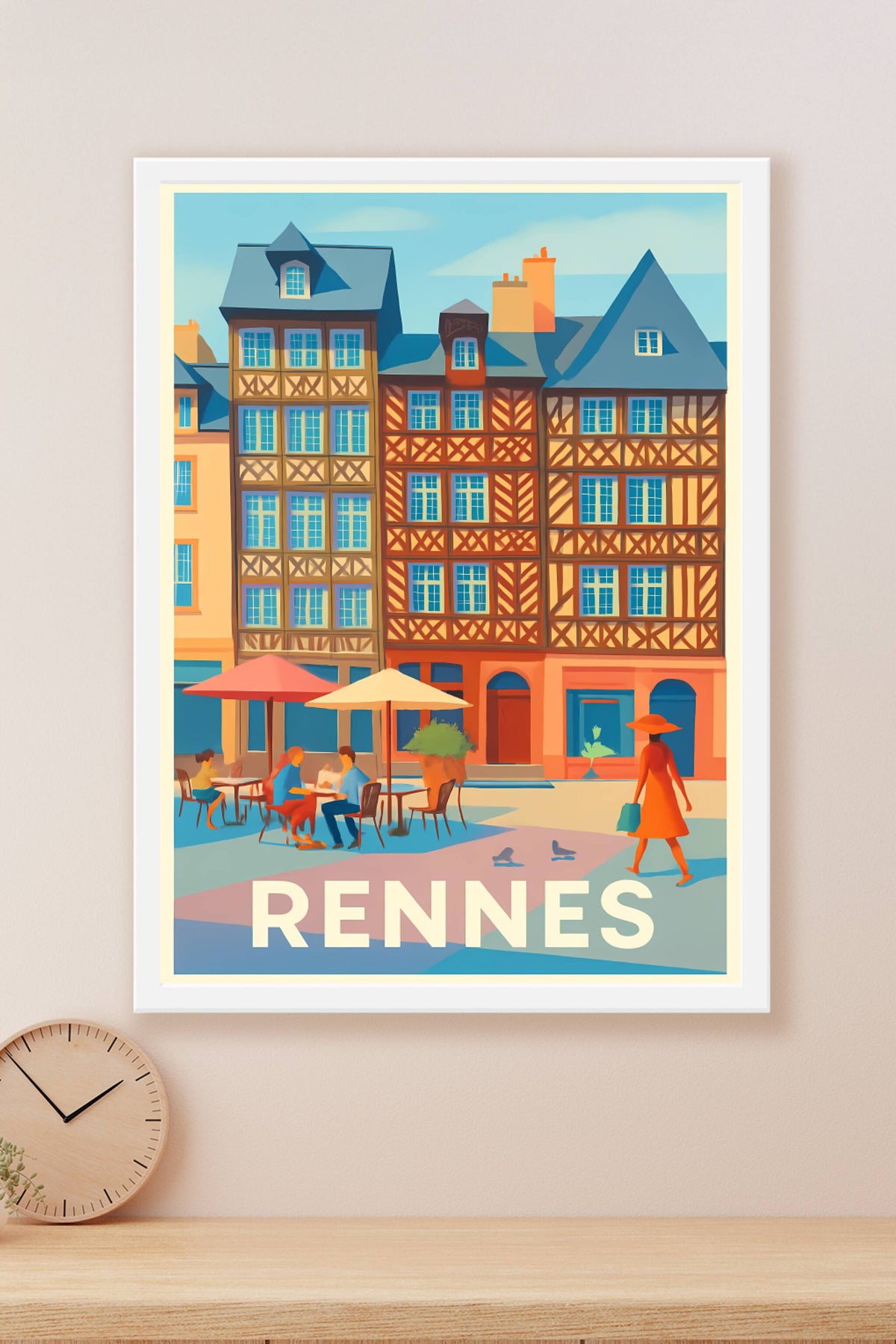 Affiche Rennes — Charme et convivialité en plein cœur de la ville · poster d'art de Rennes