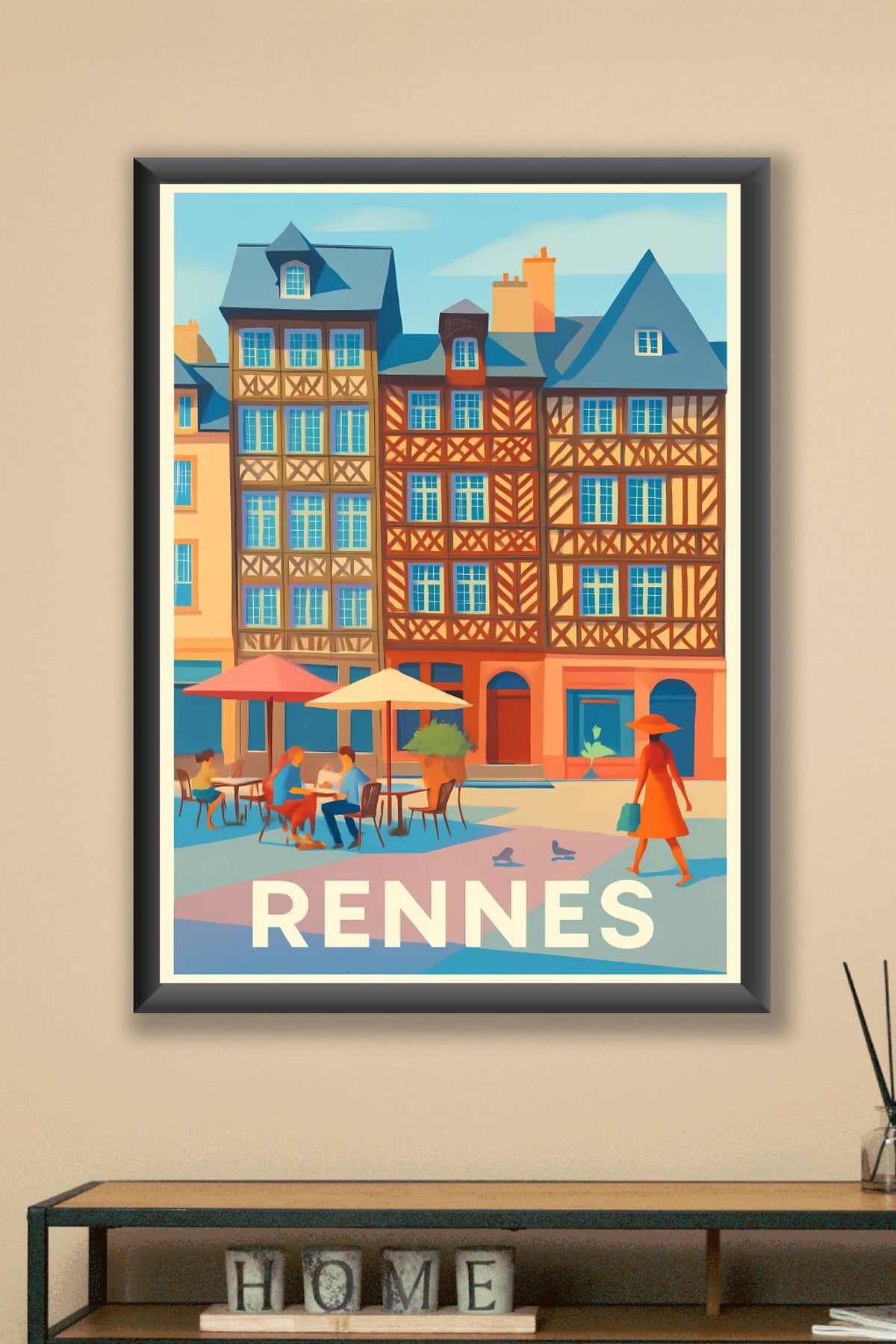 Affiche Rennes — Charme et convivialité en plein cœur de la ville · poster d'art de Rennes