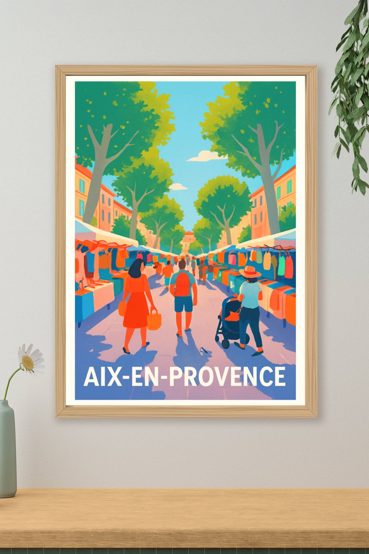 Affiche Aix-en-Provence — L'ambiance conviviale du marché provençal · poster d'art de Aix-en-Provence