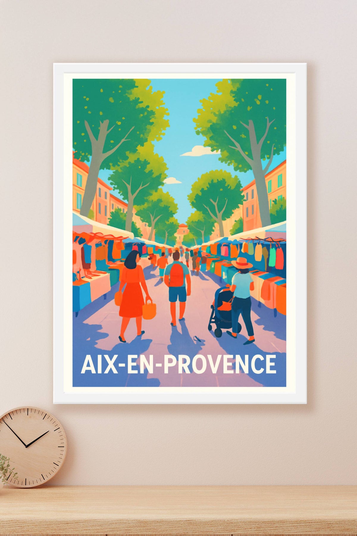 Affiche Aix-en-Provence — L'ambiance conviviale du marché provençal · poster d'art de Aix-en-Provence