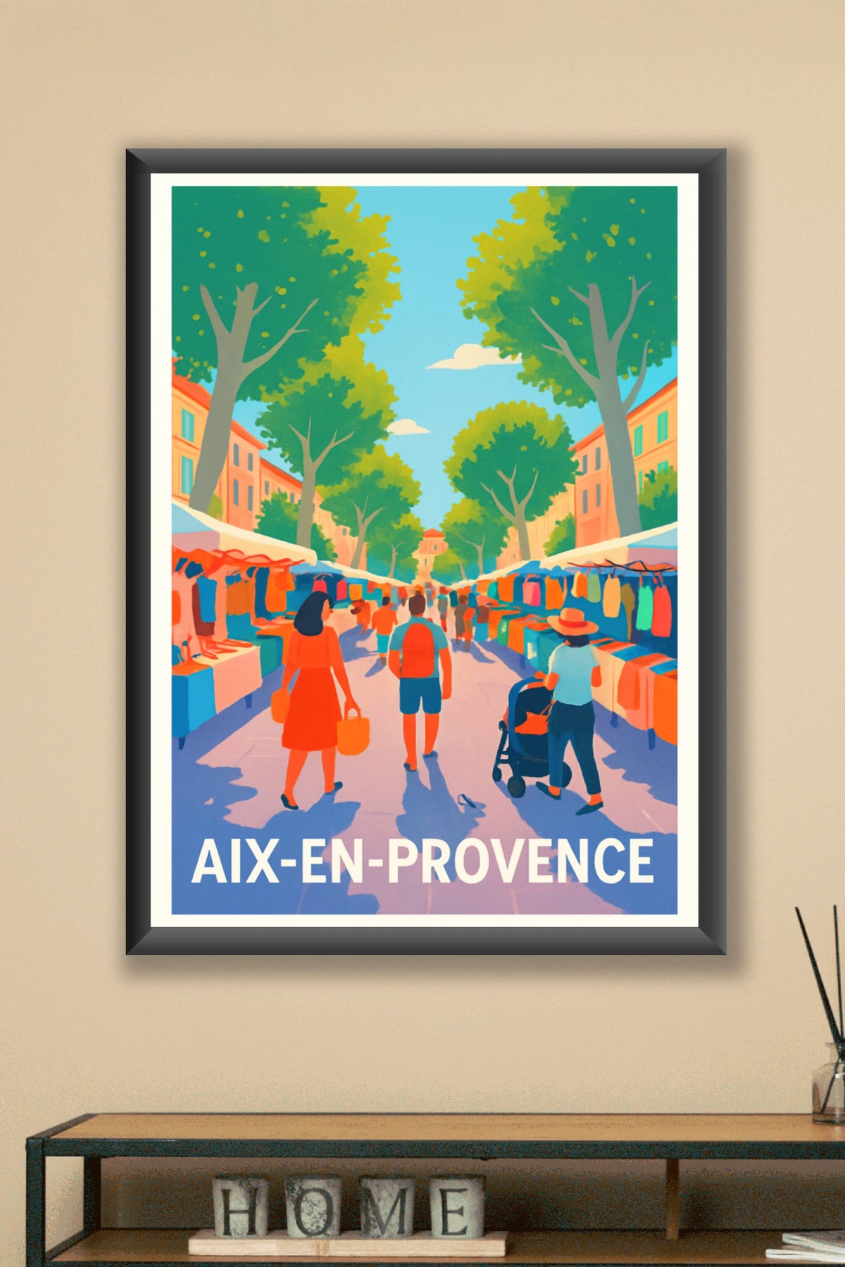 Affiche Aix-en-Provence — L'ambiance conviviale du marché provençal · poster d'art de Aix-en-Provence