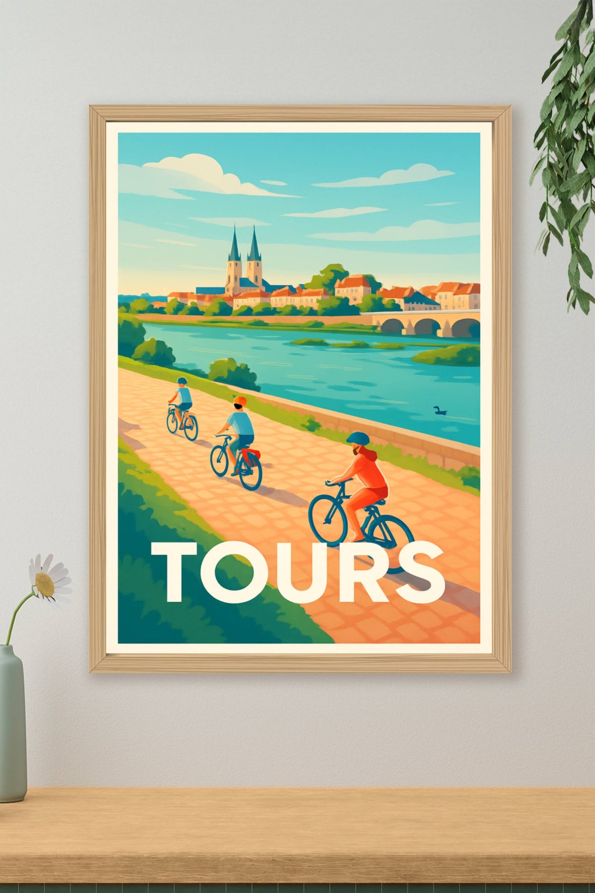 Affiche Tours — Balade à vélo au bord de la Loire · poster d'art de Tours