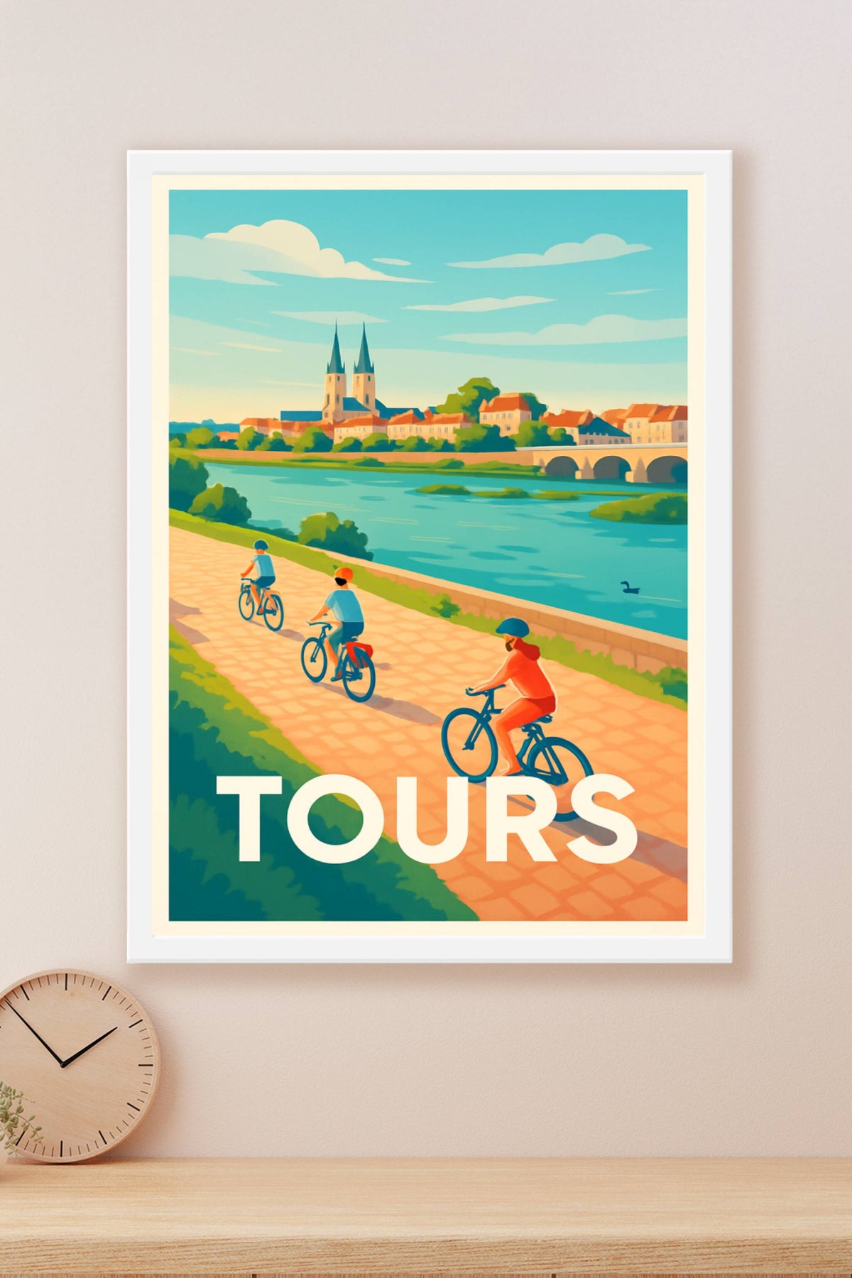 Affiche Tours — Balade à vélo au bord de la Loire · poster d'art de Tours